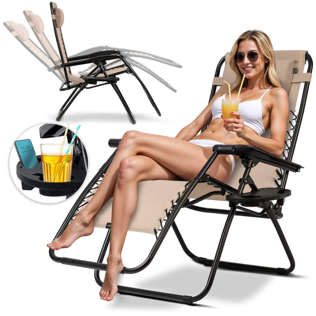 Hopfällbar trädgårdsstol med dyna Sofotel ChillWell beige | Hem & Hobby - Hem & Hushåll - Balkong | Pryloteket