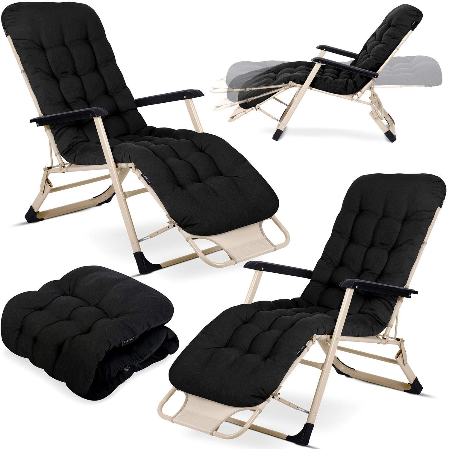 Kokoontaittuva puutarhatuoli tyynyllä Sofotel ChillWell 2 kpl mustia