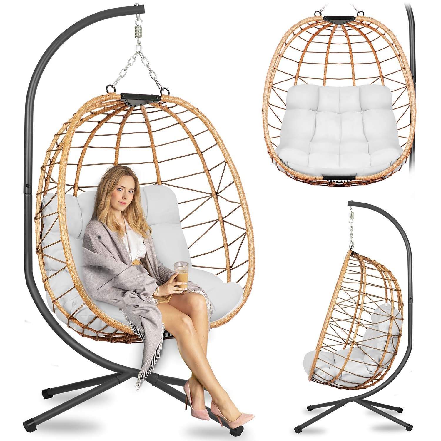 Tihuana brun hængende havestol + grå hynder Sofotel