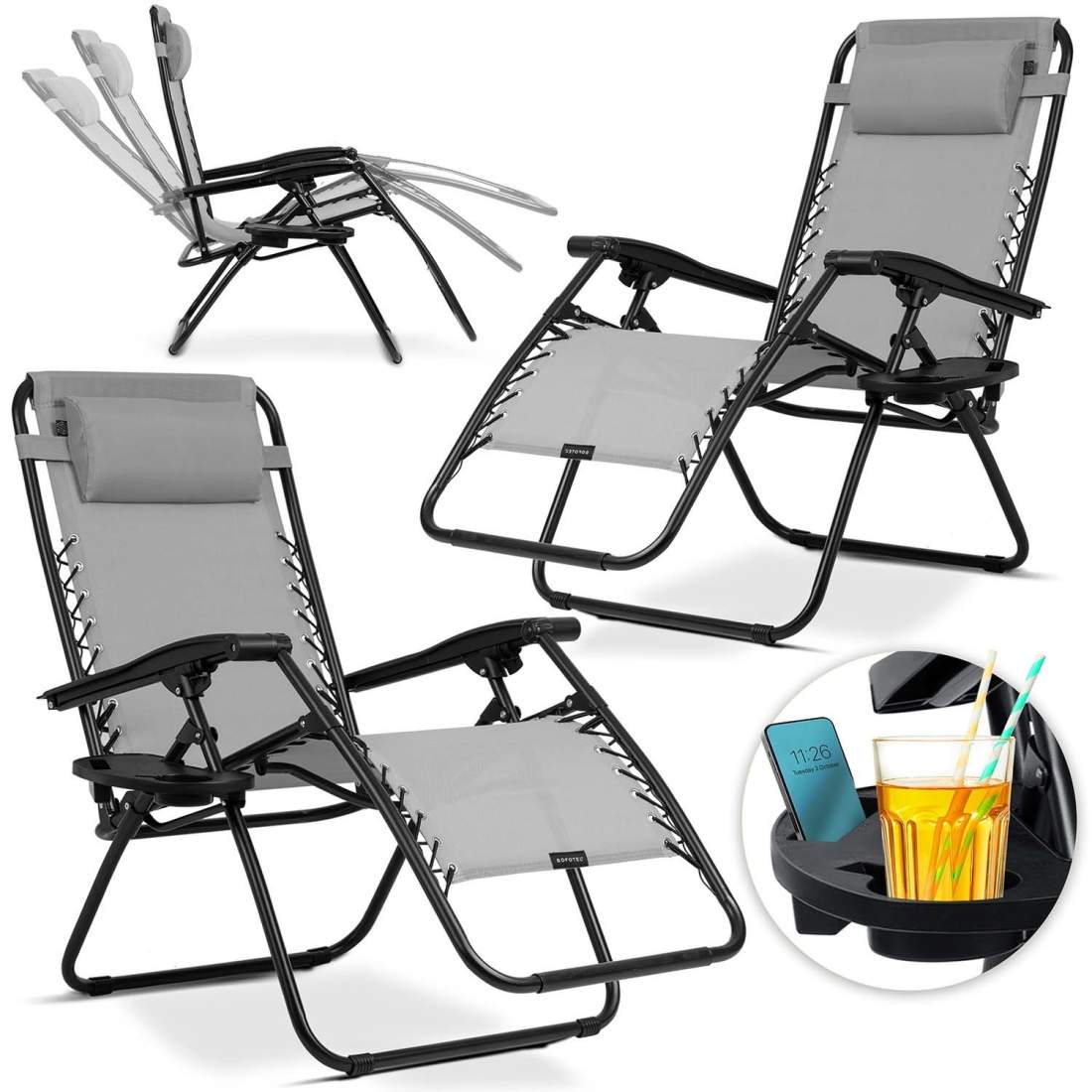 Hopfällbar trädgårdssäng med dyna Sofotel ChillWell set om 2 grå | Hem & Hobby - Hem & Hushåll - Trädgårdsartiklar - Solstolar | Pryloteket