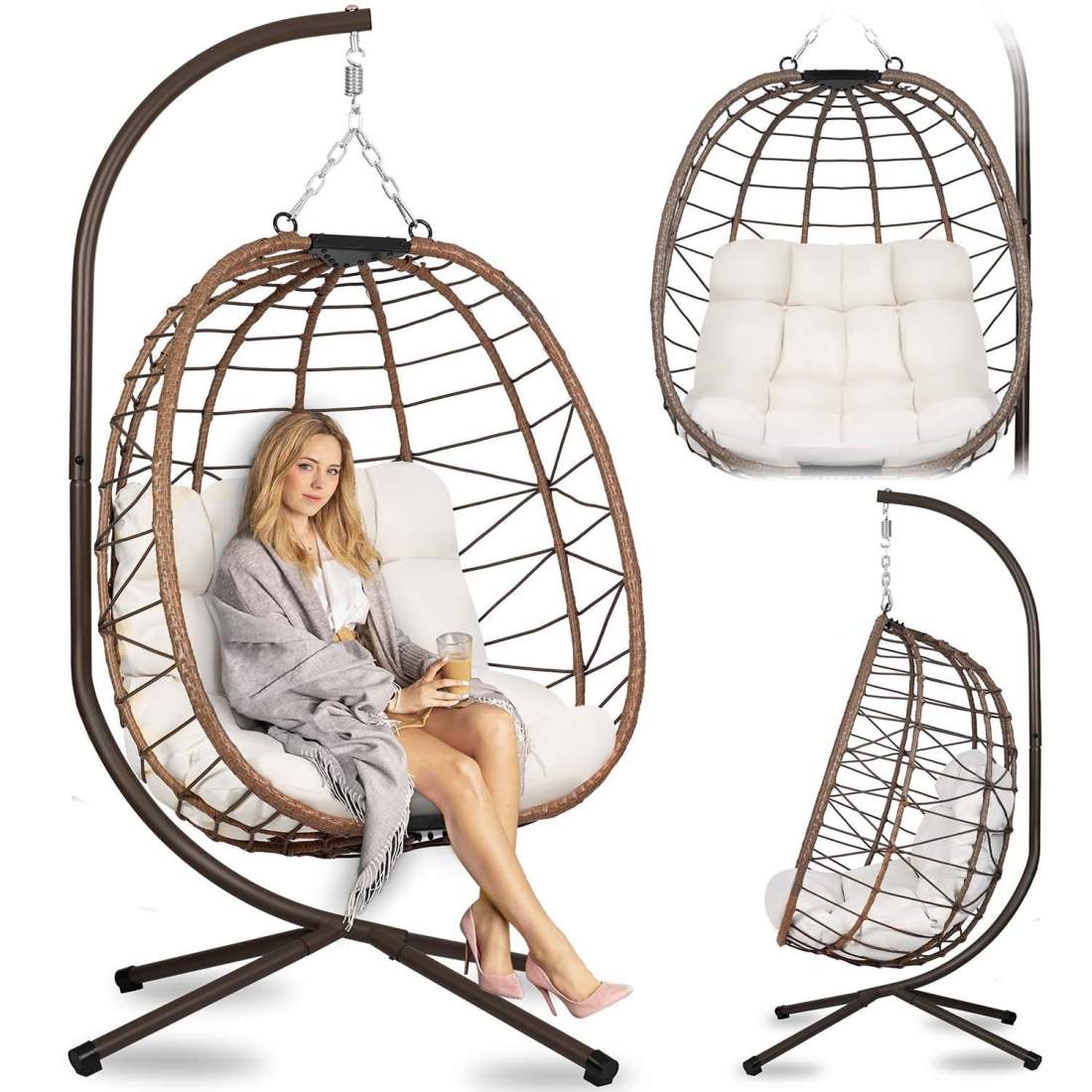 Tihuana brun hängande trädgårdsstol + ljusbeige kuddar Sofotel | Hem & Hobby - Hem & Hushåll - Balkong | Pryloteket