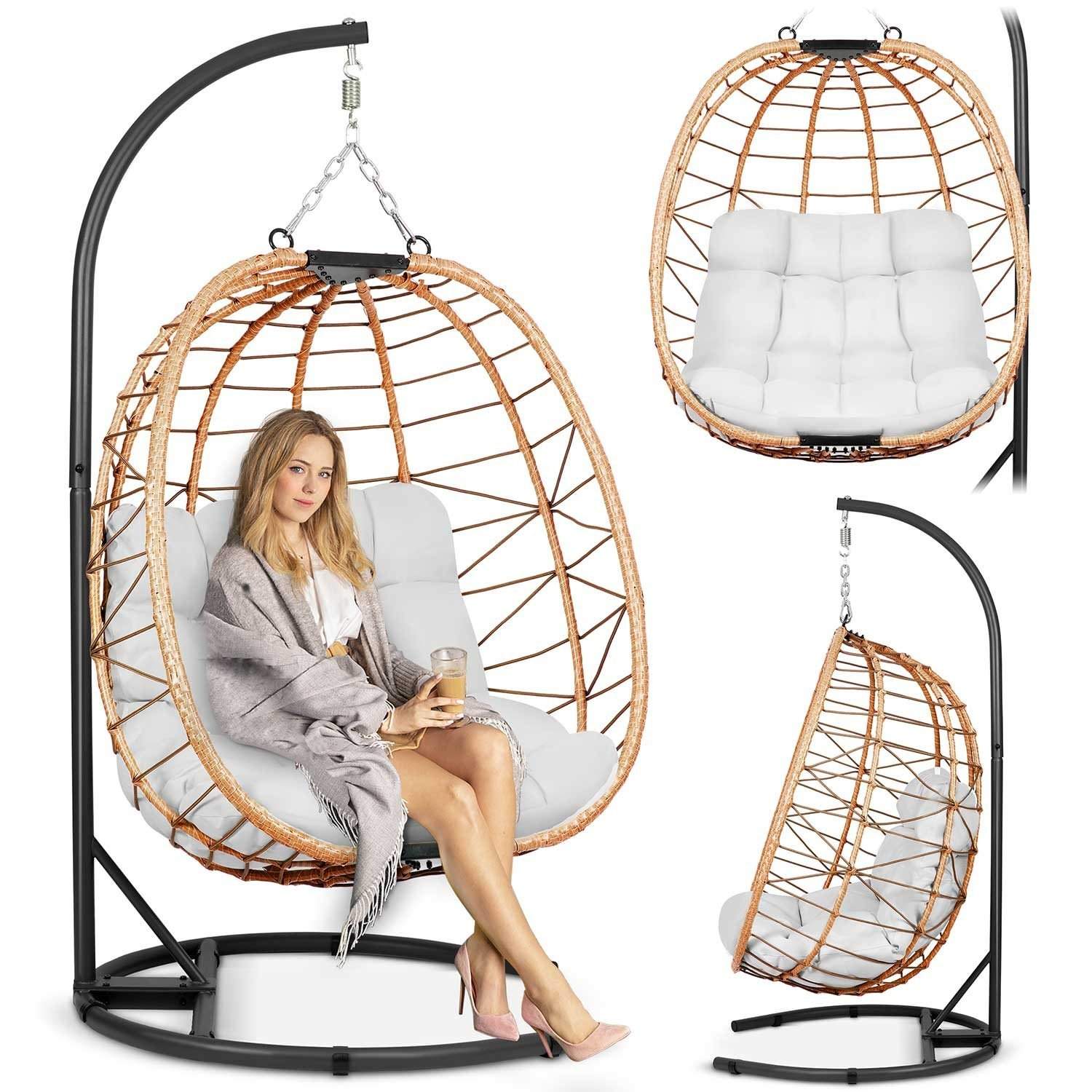 Tihuana brun hængende havestol + grå hynder Sofotel