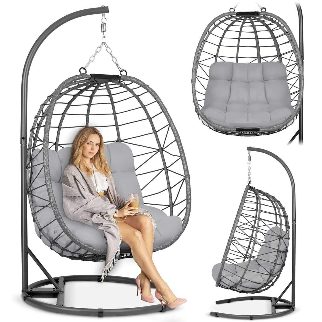 Tihuana grå hängande trädgårdsstol + grå kuddar Sofotel | Hem & Hobby | Pryloteket
