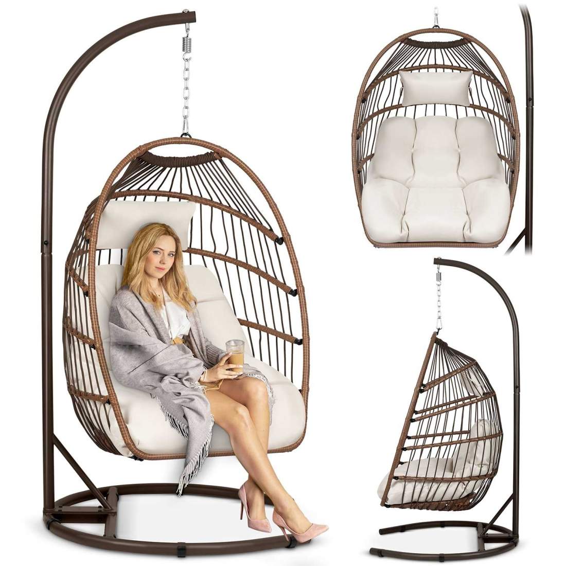 Luisiana hängande trädgårdsstol brun + beige kuddar Sofotel | Hem & Hobby - Hem & Hushåll - Balkong | Pryloteket