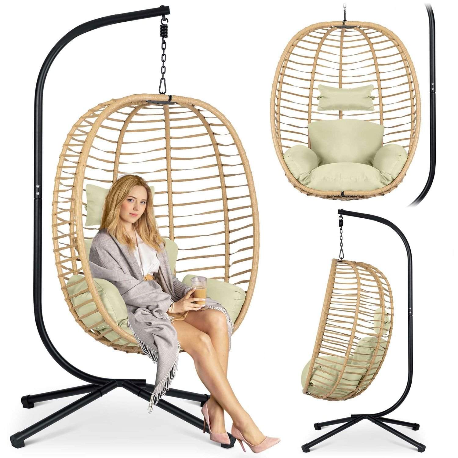 Toskana sort hængende havestol + beige hynder Sofotel