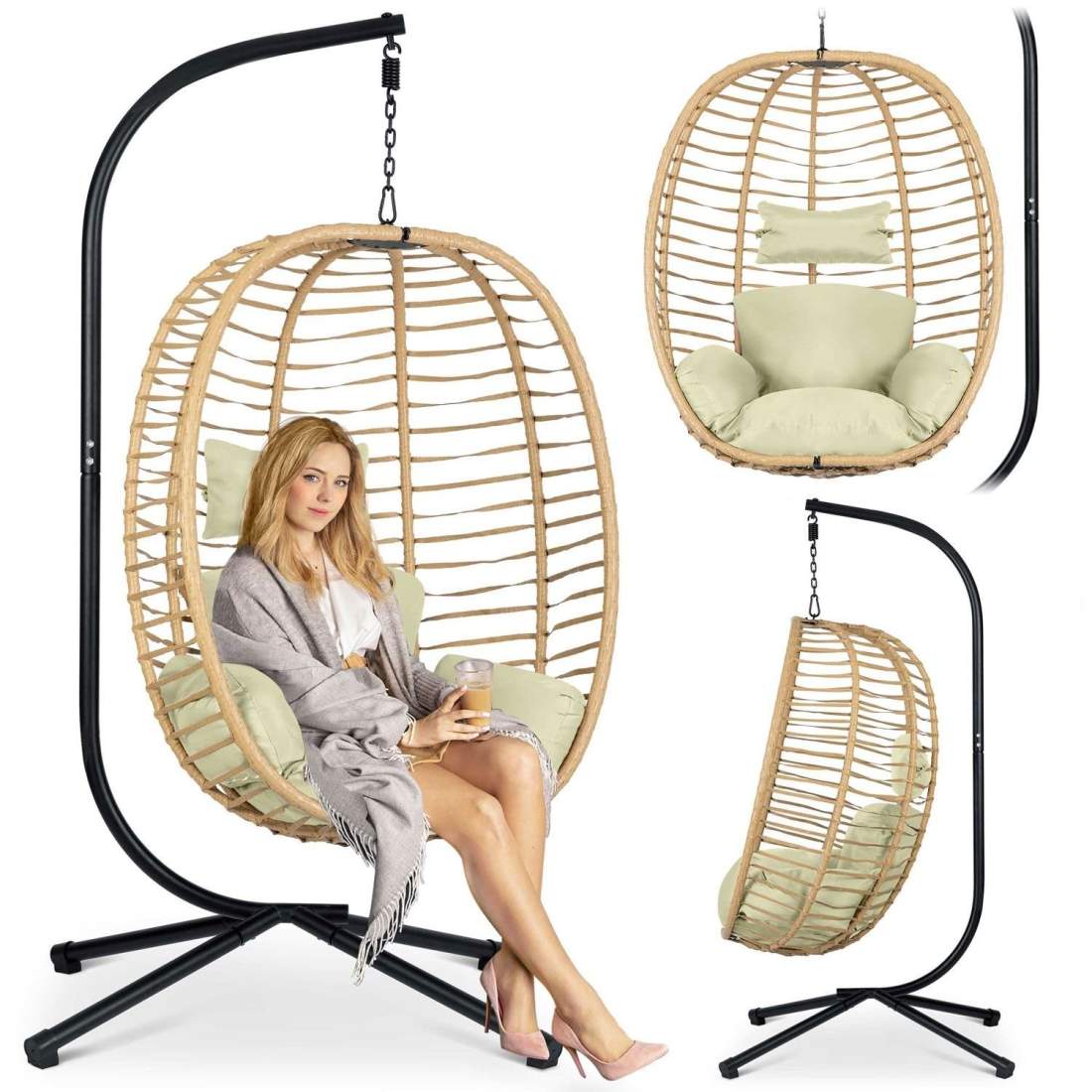 Toskana svart hängande trädgårdsstol + beiga kuddar Sofotel | Hem & Hobby - Hem & Hushåll - Balkong | Pryloteket
