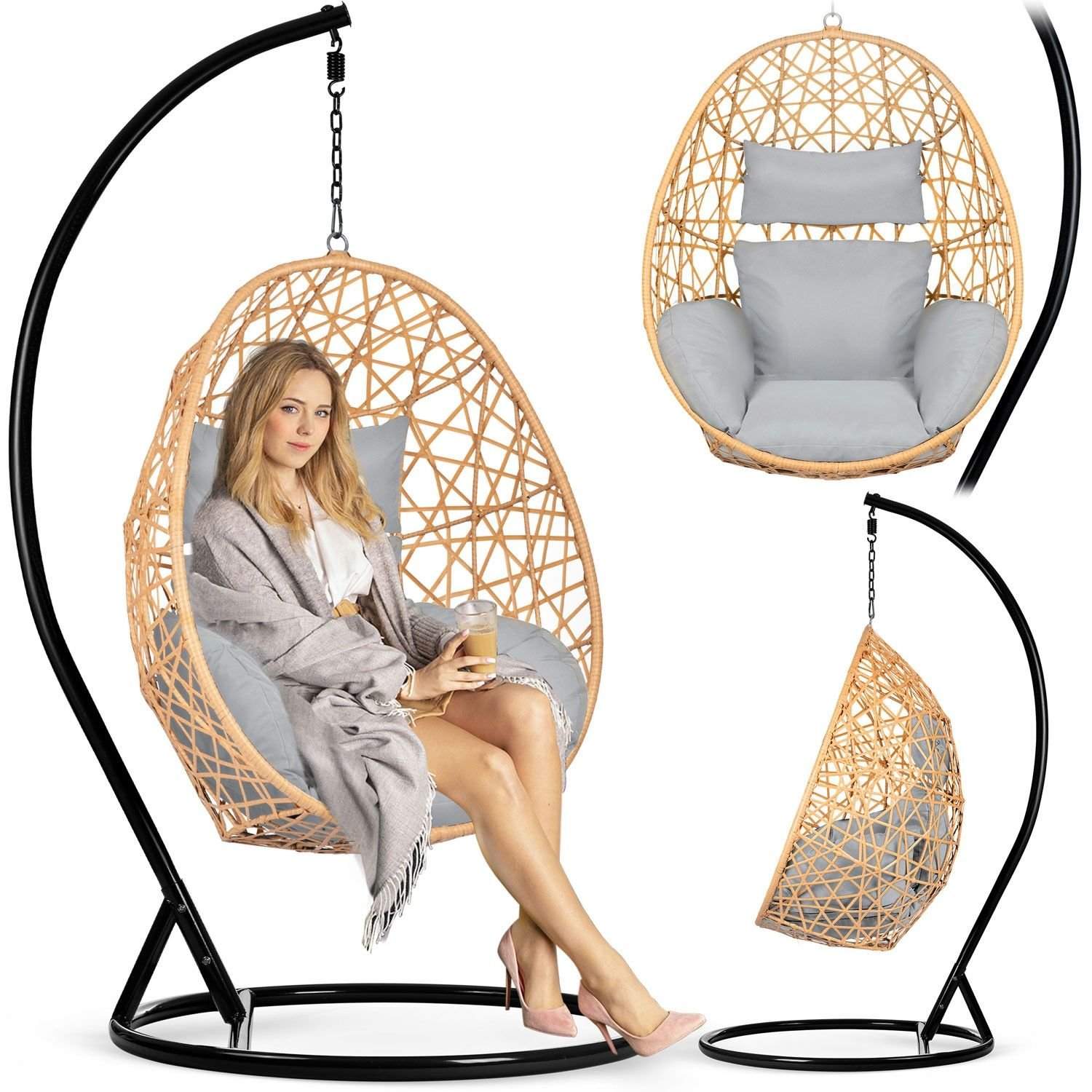 Sabana vaaleanruskea riippuva puutarhatuoli + harmaat tyynyt Sofotel