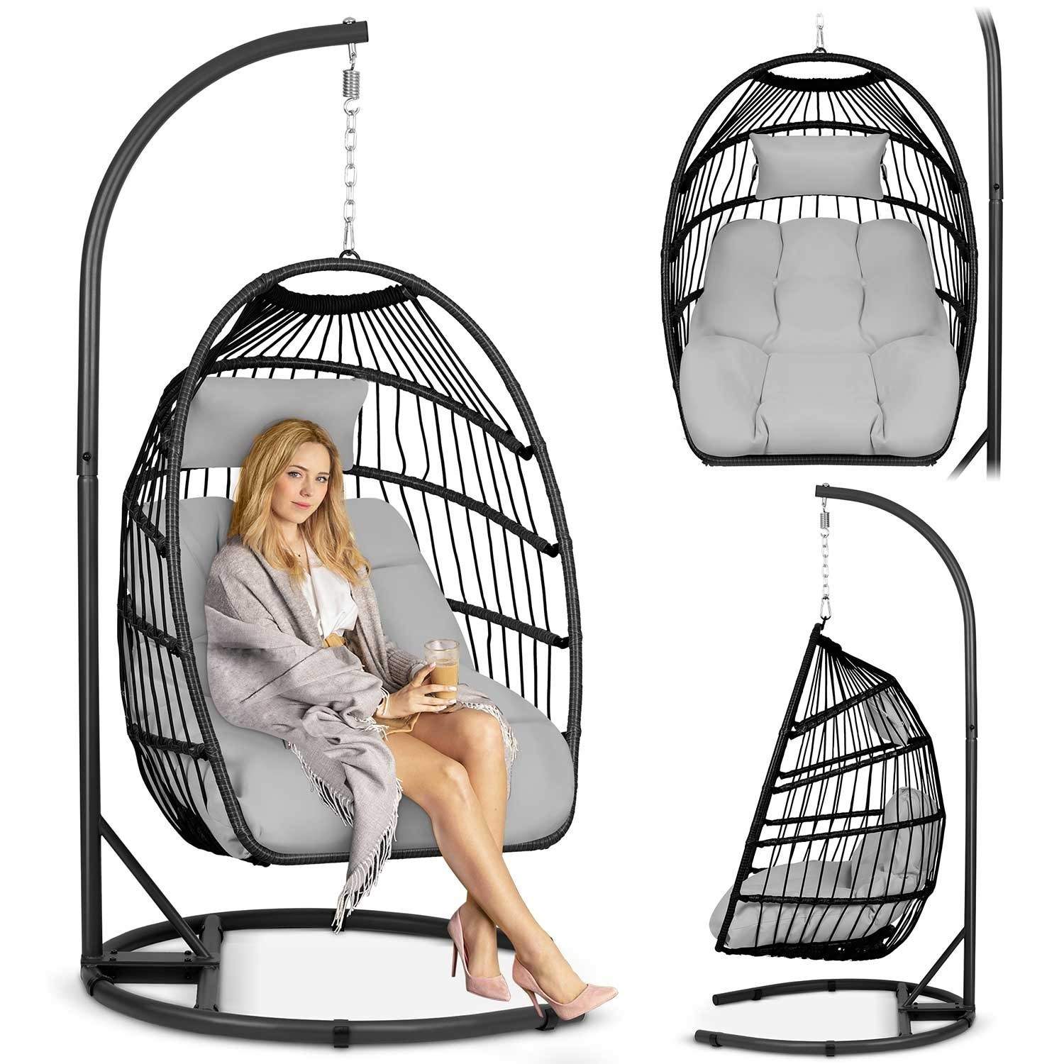 Luisiana hængende havestol sort + grå hynder Sofotel