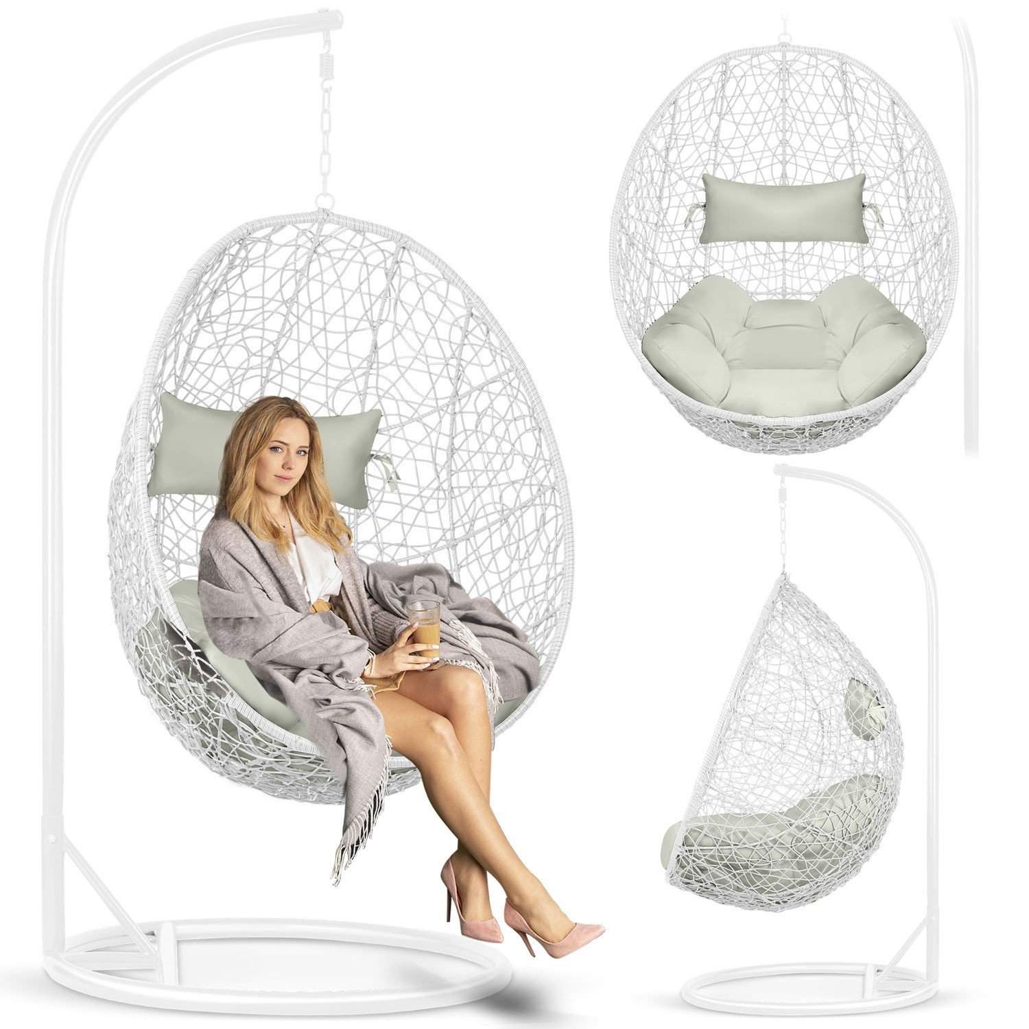 Brava hængende havestol hvid + grå hynder Sofotel