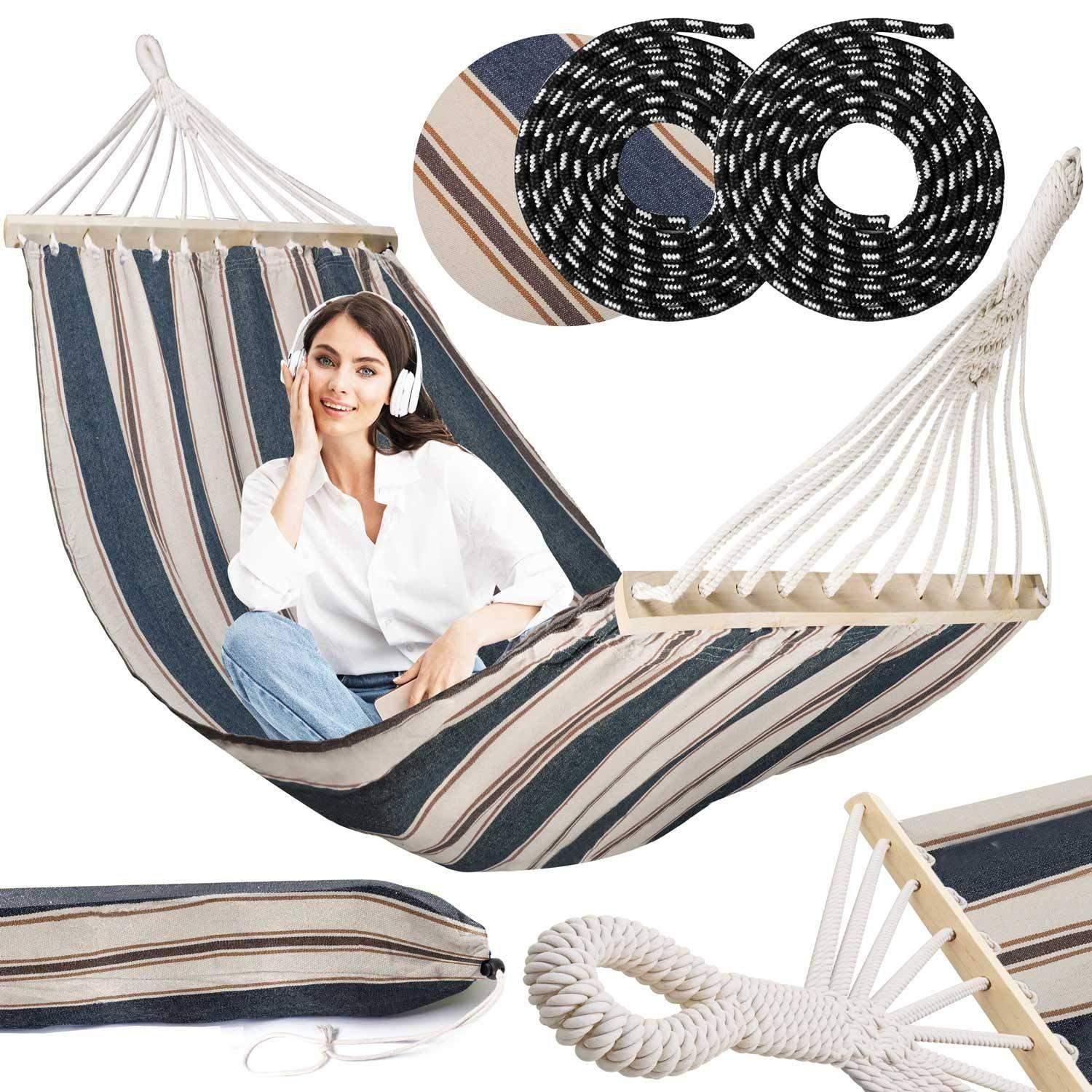 Garden Hammock Bahama Double White and Blue Sofotel | Hem & Hobby | Pryloteket