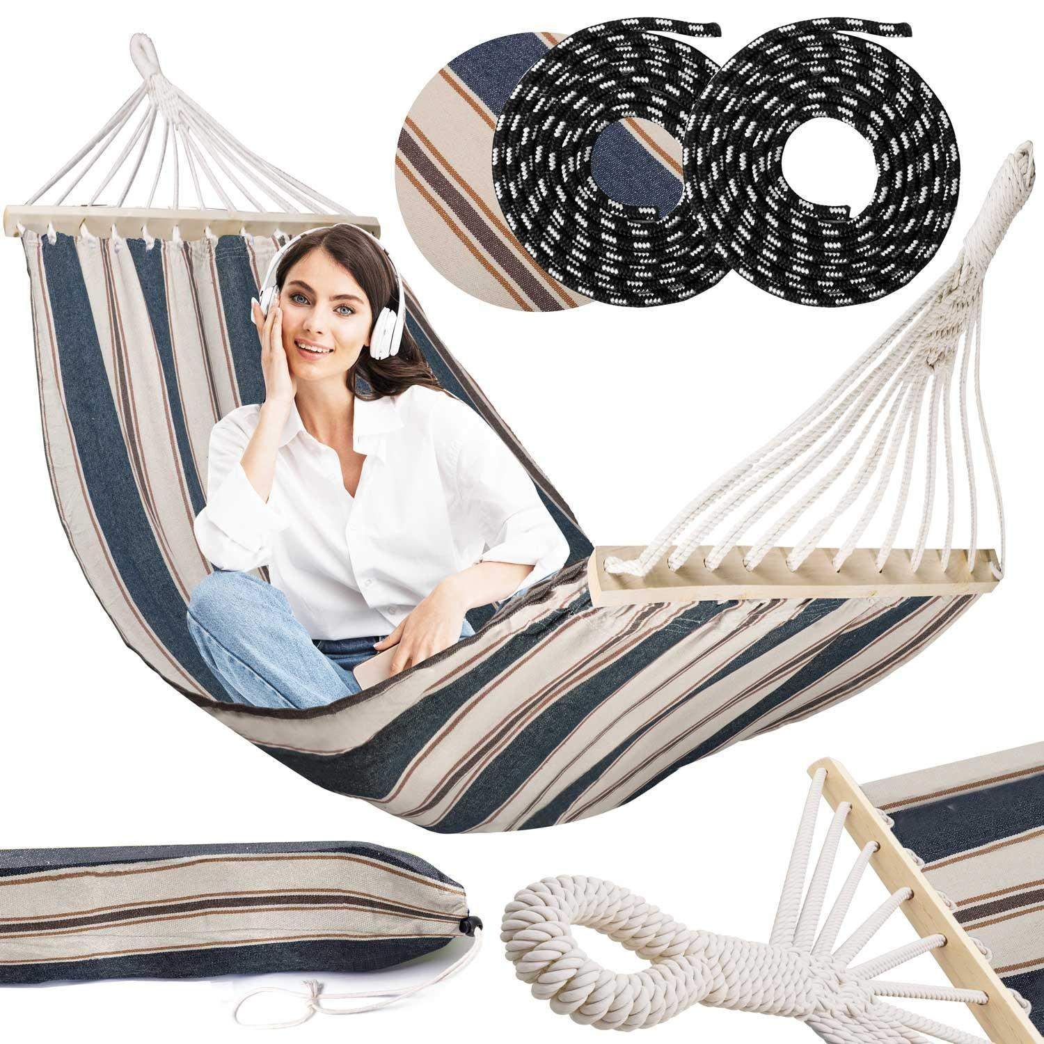 Trädgårdshängmatta Bahama enkel vit och blå Sofotel | Hem & Hobby | Pryloteket