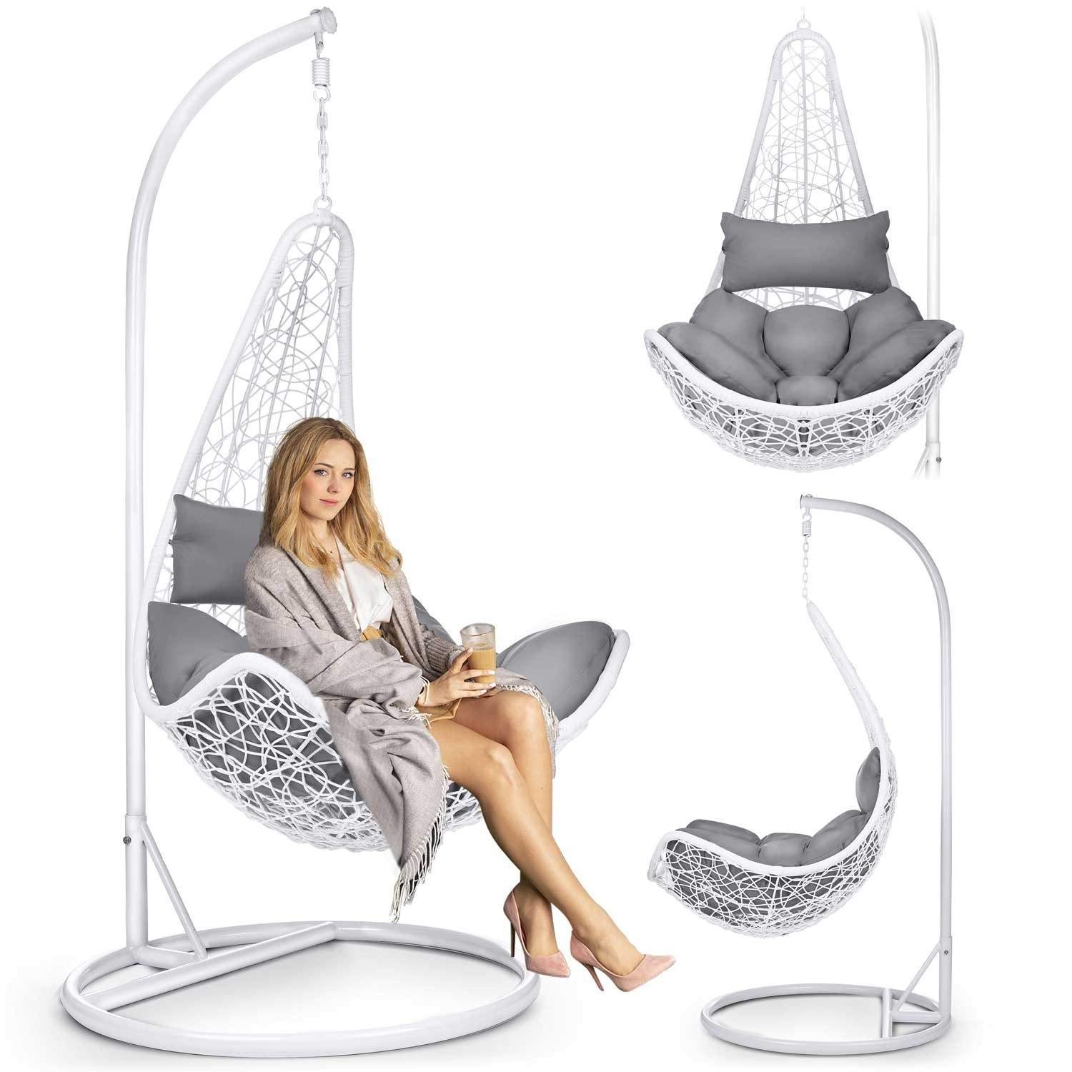 Cabana hængende havestol hvid + grå hynder