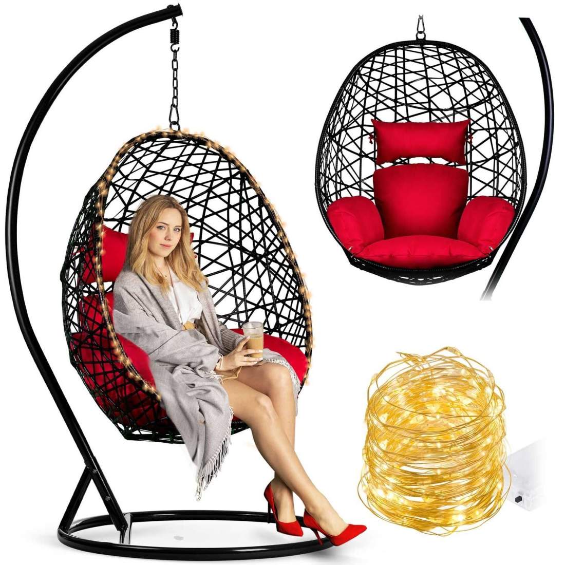 Sabana hängande trädgårdsstol svart + röd | Hem & Hobby | Pryloteket