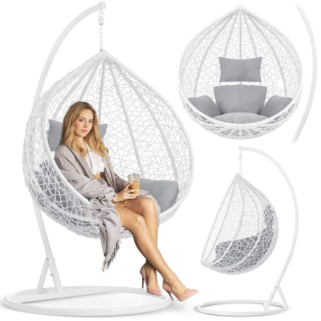 Trädgårdshängande gungstol Havanna vit + ljusgrå kuddar | Hem & Hobby | Pryloteket