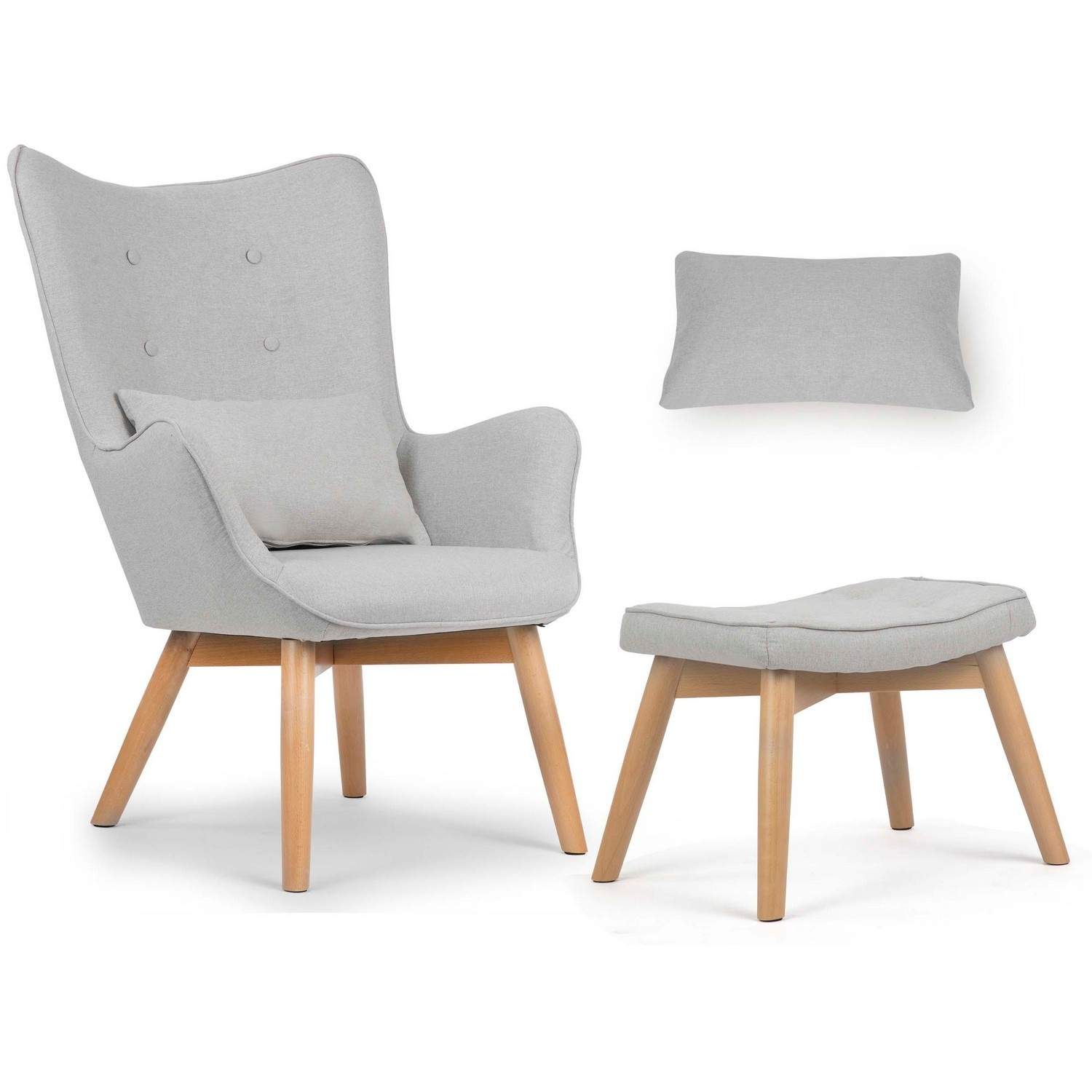 Norrøn fløjstol med fodstøtte lysegrå