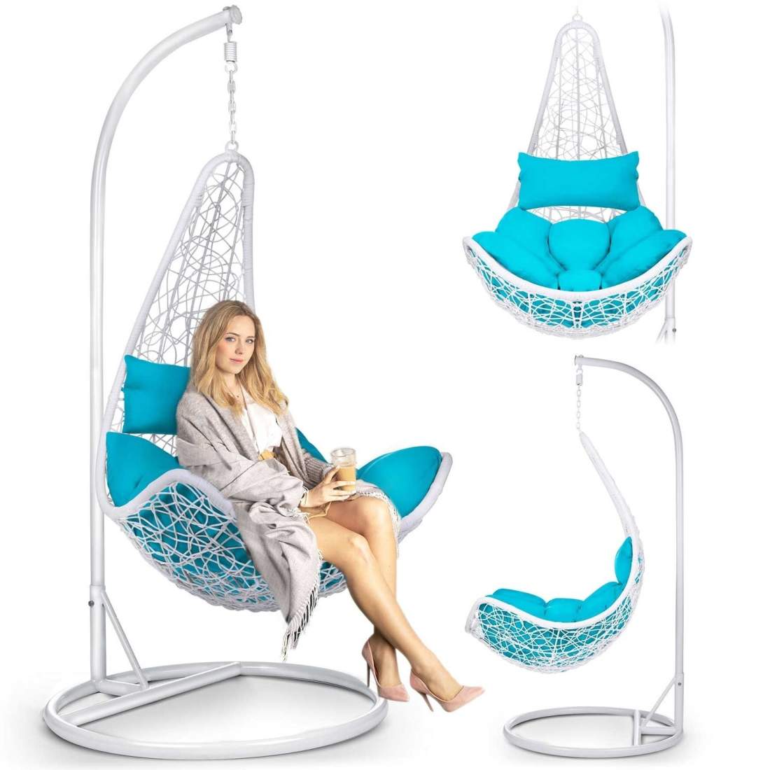 Cabana hängande gungstol vit + blå kuddar | Hem & Hobby | Pryloteket