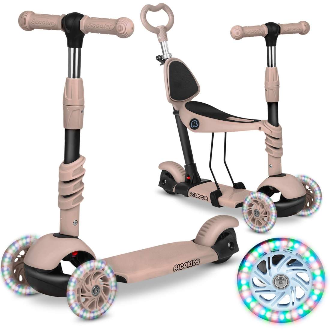 Ricokids Todi 3-hjulig skoter - Beige | Hem & Hobby | Pryloteket