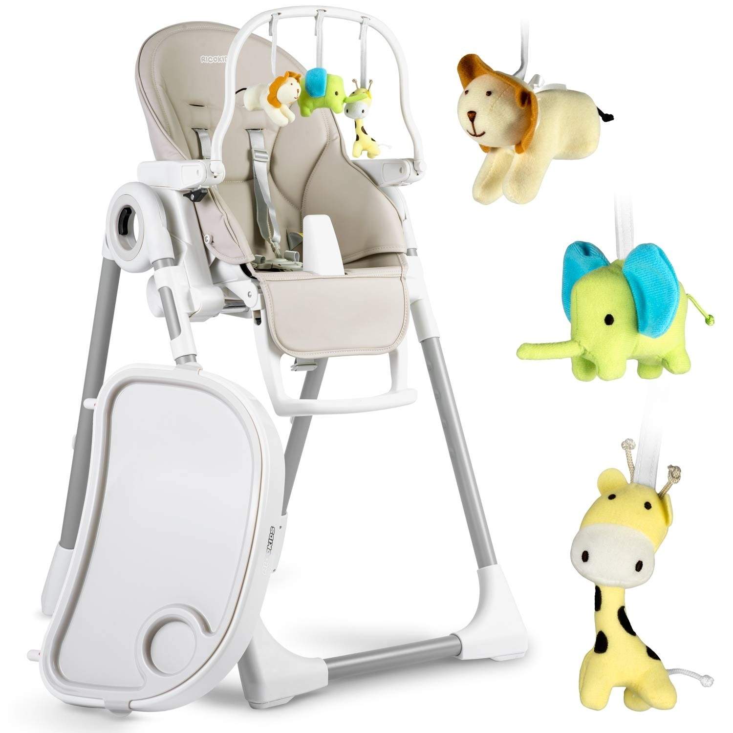 Højstol med bord, Belo liggestol, grå + bar