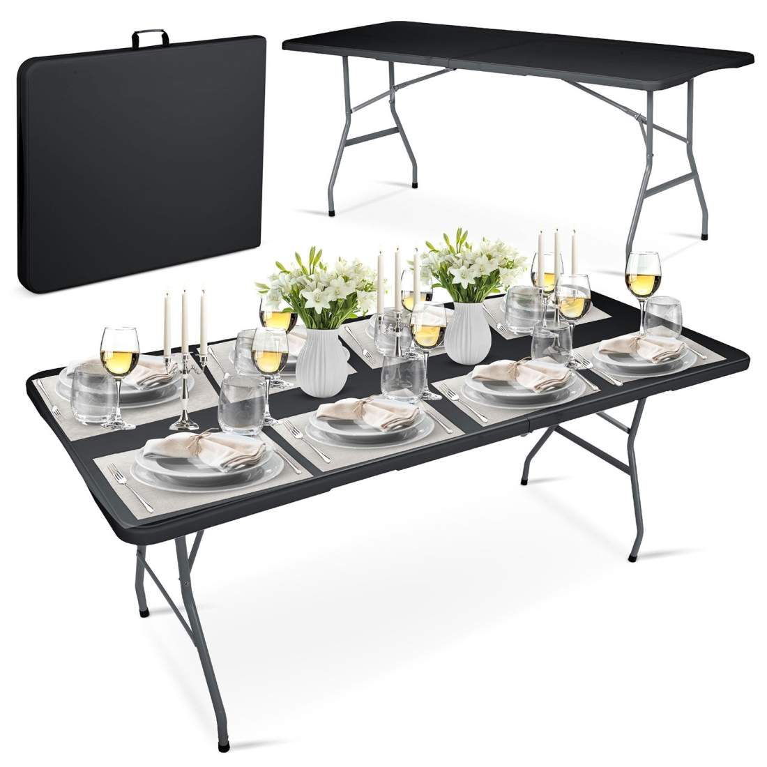 Fällbart trädgårdsserveringsbord 180 cm Plonos svart | Hem & Hobby - Hem & Hushåll - Kök - Servering | Pryloteket