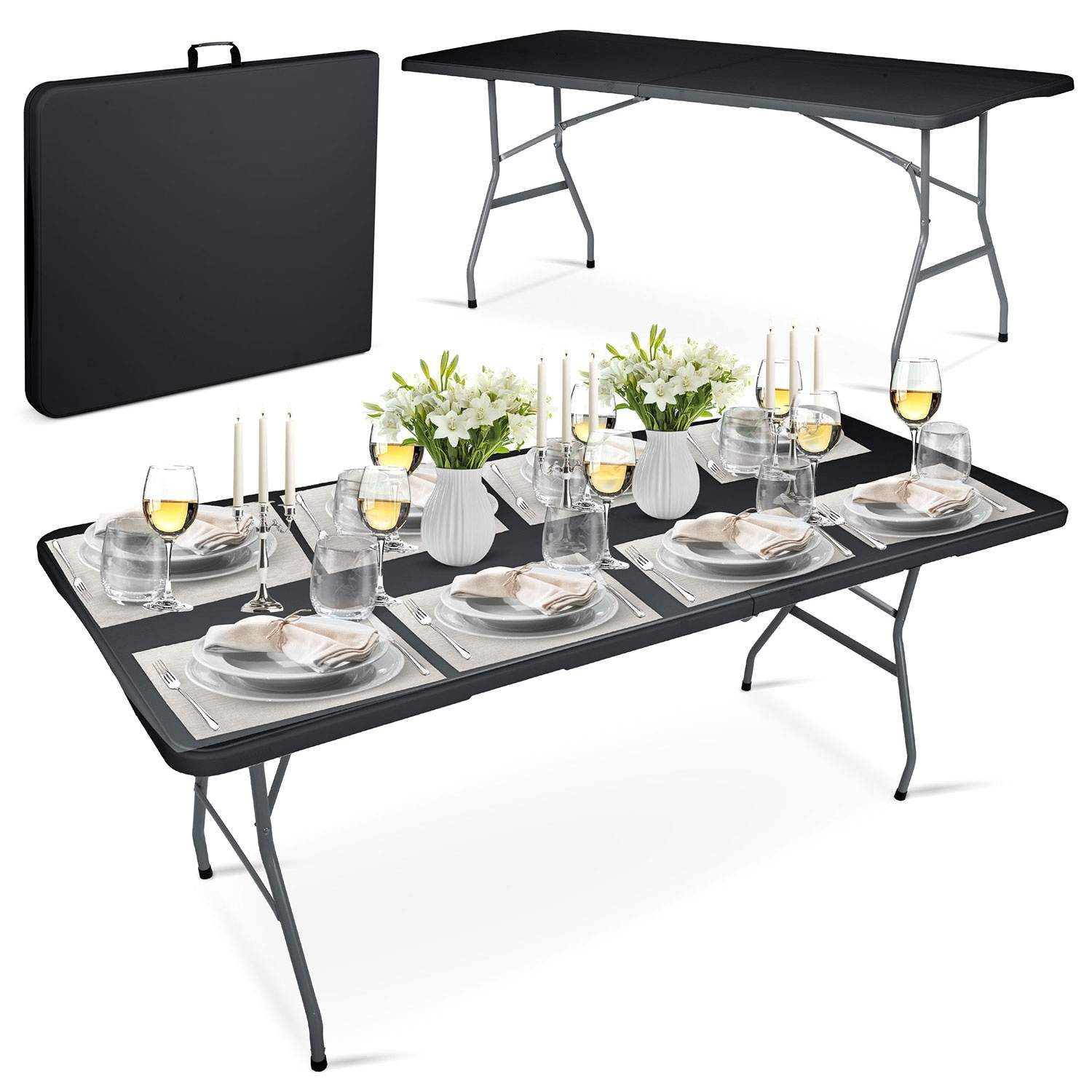 Sammenklappeligt haveserveringsbord 180 cm Plonos sort