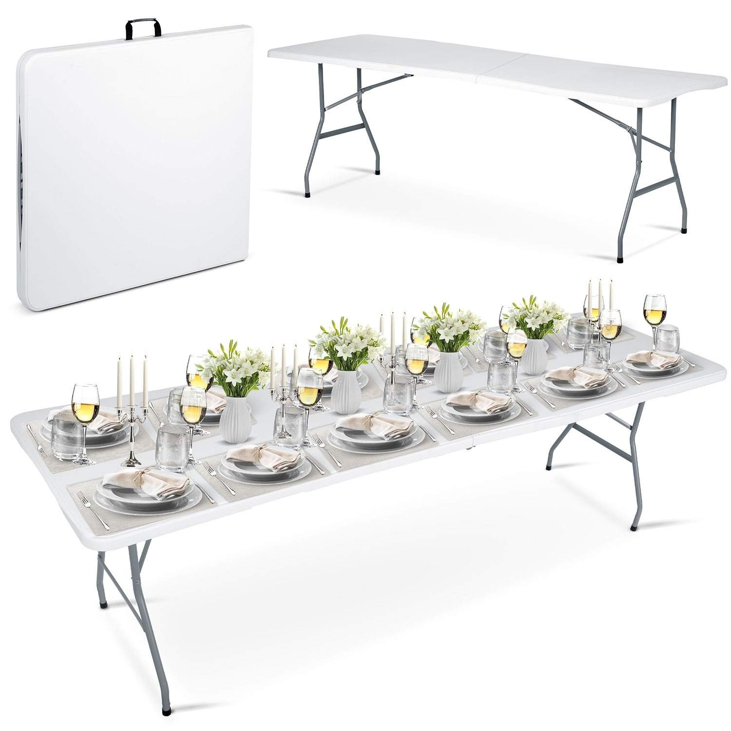 Sammenklappeligt haveserveringsbord 244 cm Plonos hvid
