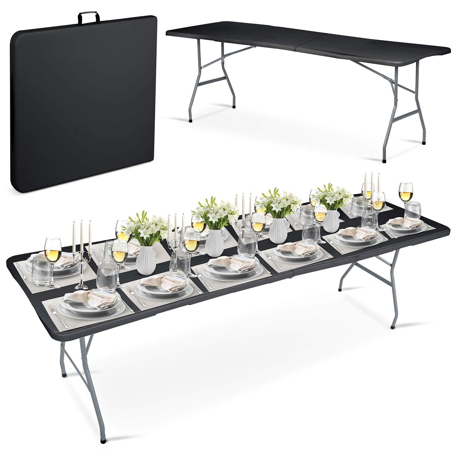 Sammenklappeligt haveserveringsbord 244 cm Plonos sort