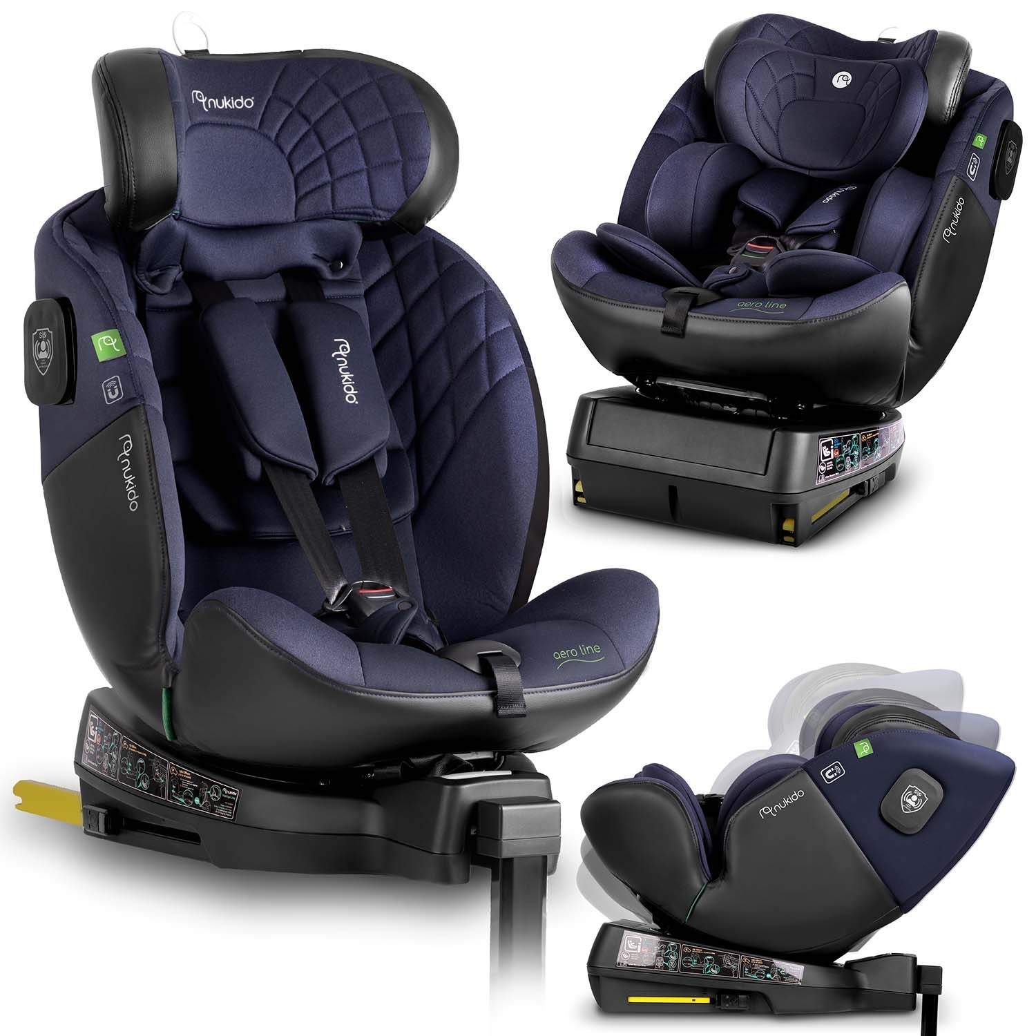 Nukido Aero Line Autostol Sort/Navy Blå 0-36kg ISOFIX