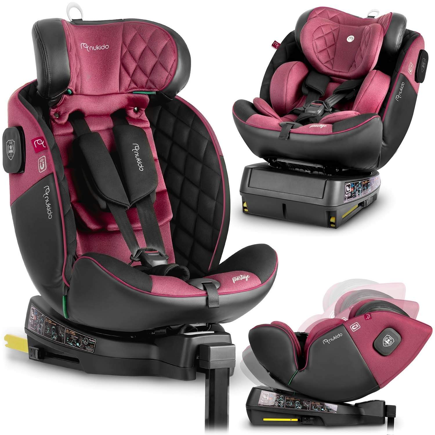 Nukido Prestige Line Autostol Sort/Pink 0-36kg ISOFIX