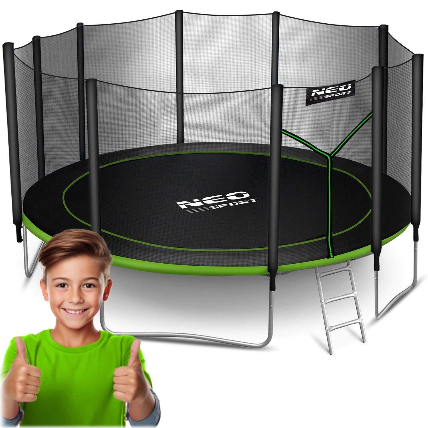 Havetrampolin 15ft/465cm med udendørs net og stige Neo-Sport