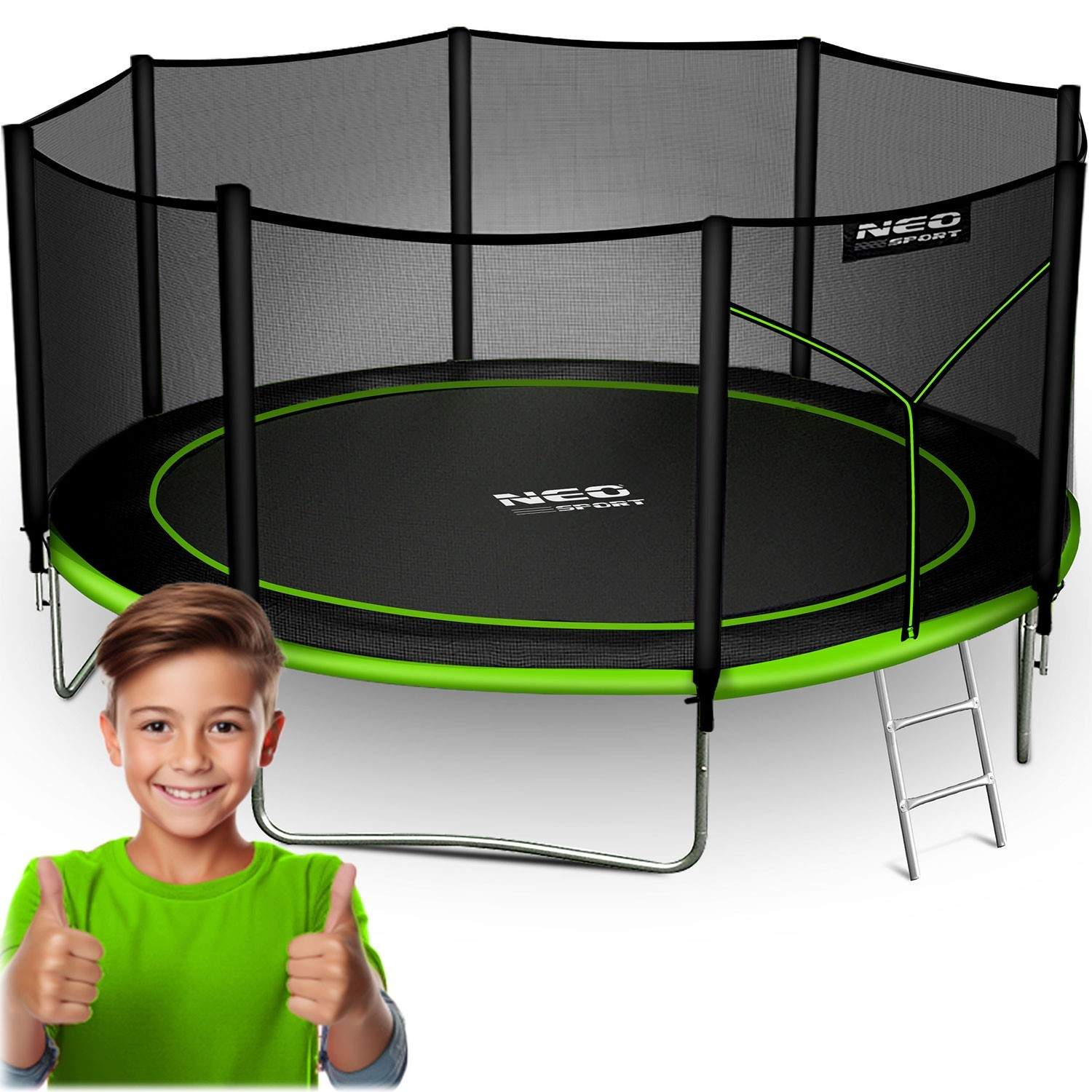 Havetrampolin 14ft/435cm med udendørs net og stige Neo-Sport