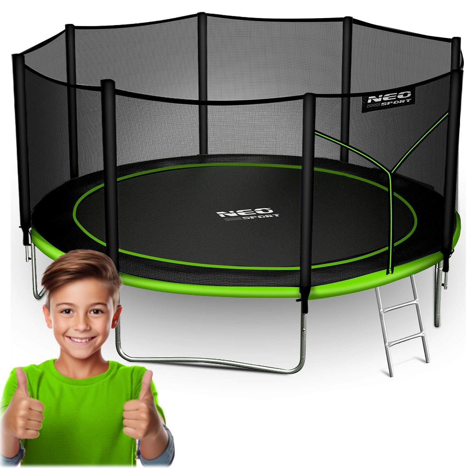 Havetrampolin 13ft/404cm med udendørs net og stige Neo-Sport