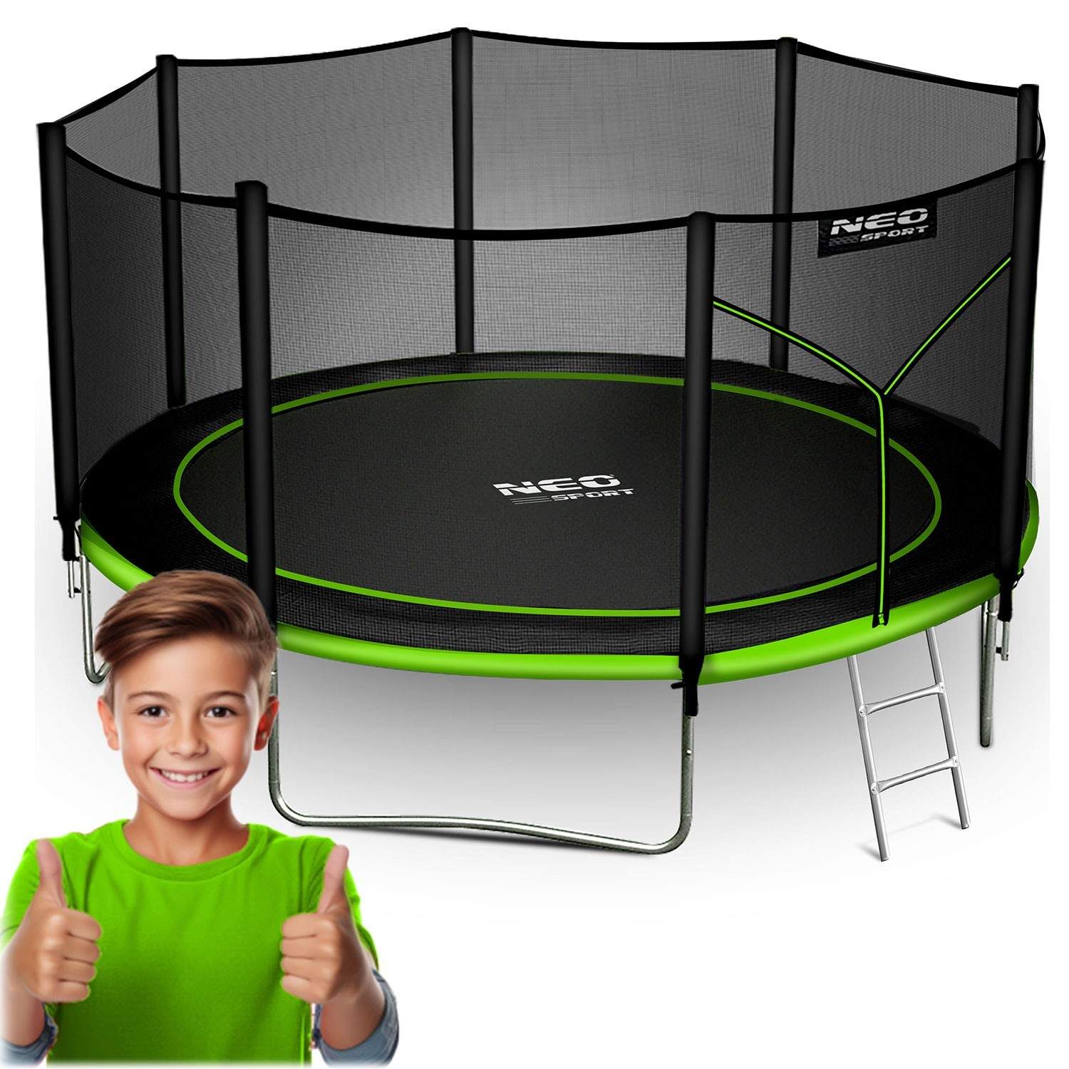 Havetrampolin 12ft/374cm med udendørs net og stige Neo-Sport
