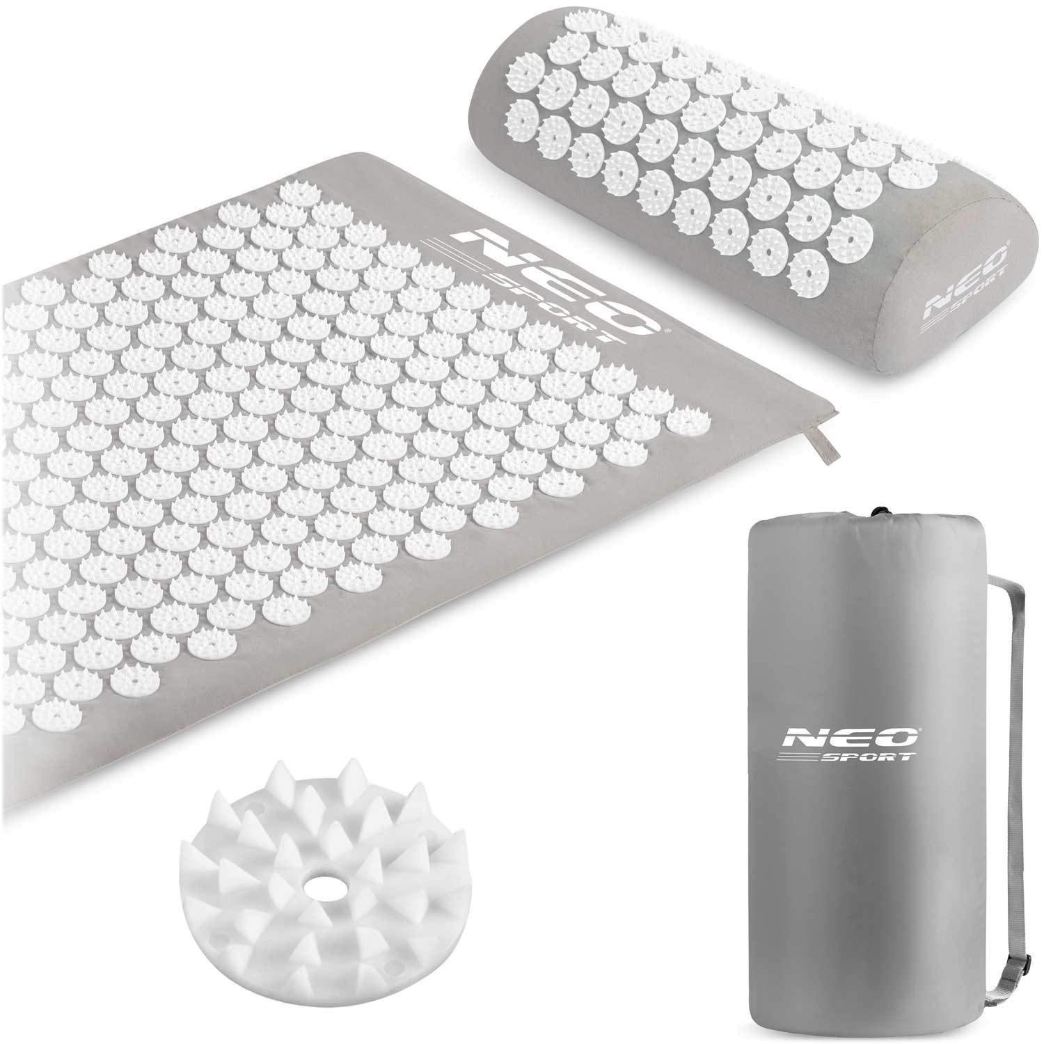 Neo-Sport NS-900 akupressurmåtte med spids, grå og hvid