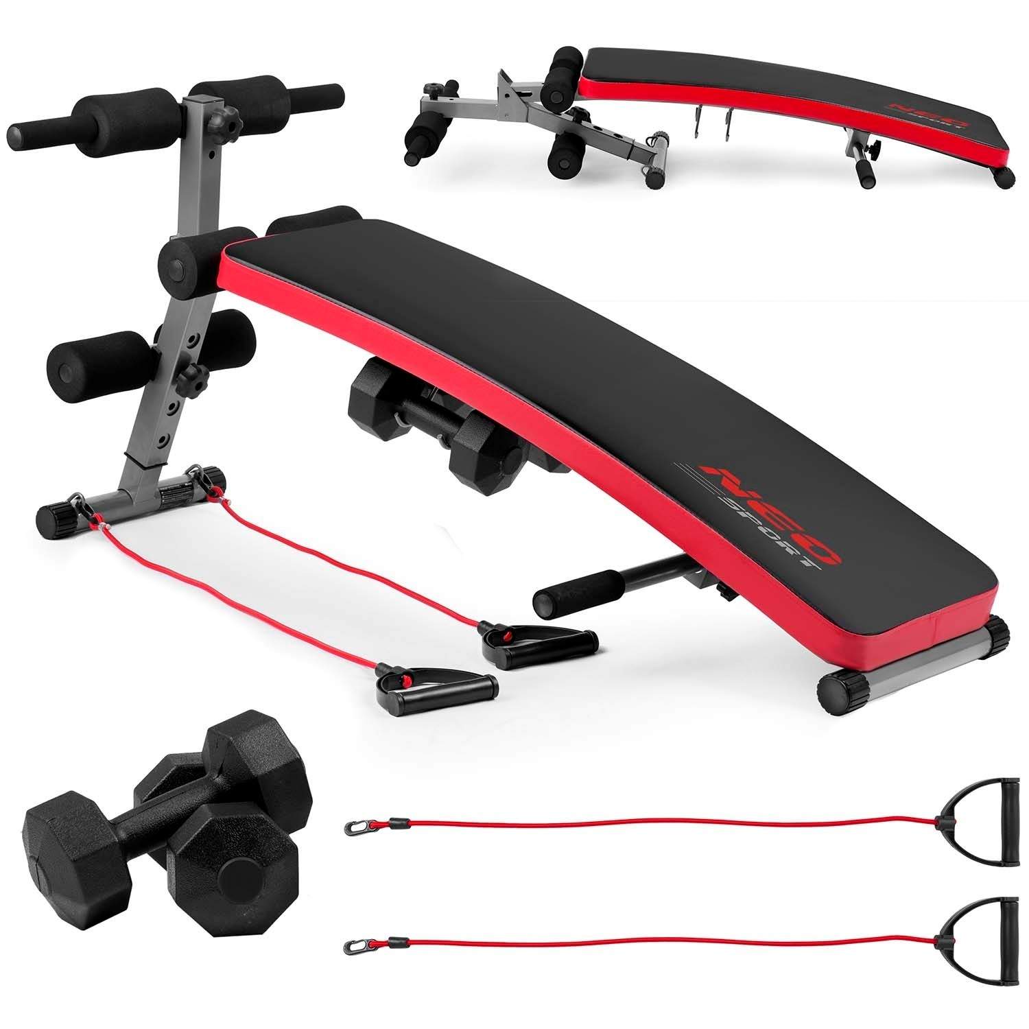 Lutande träningsbänk med expanders och hantlar Neo-Sport NS-211 | Sport & Fritid - Träning | Pryloteket