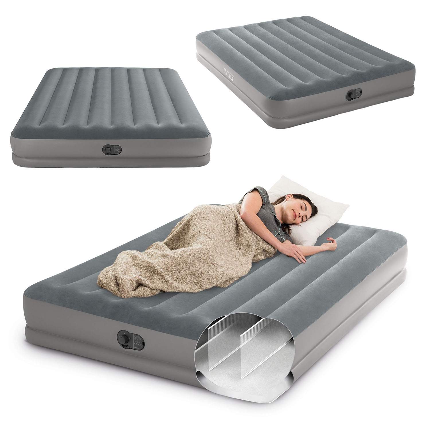 Oppustelig madras 203x152x30 cm med indbygget elektrisk pumpe INTEX 64114