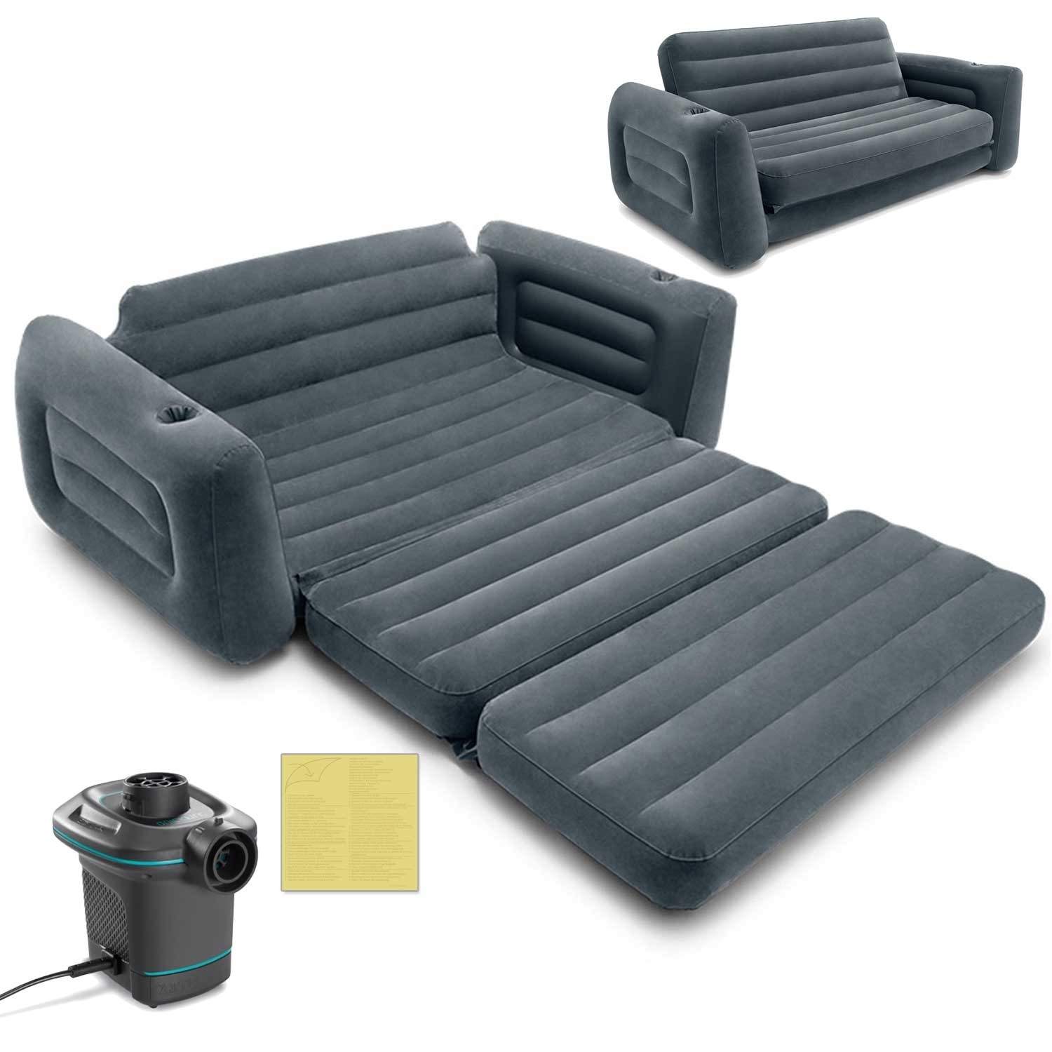 Sofa 2i1 fløjlsmadras + INTEX pumpe 66552-66640