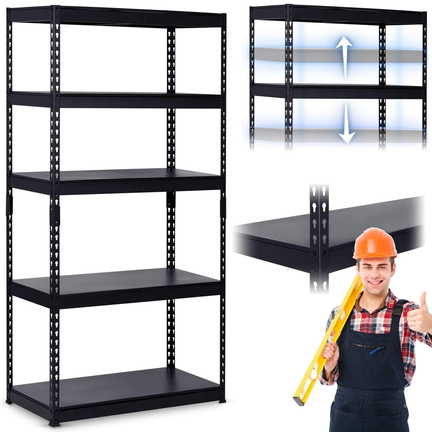 Metal lagerhylde 183 x 90 x 45 cm Humberg HR-700 sort