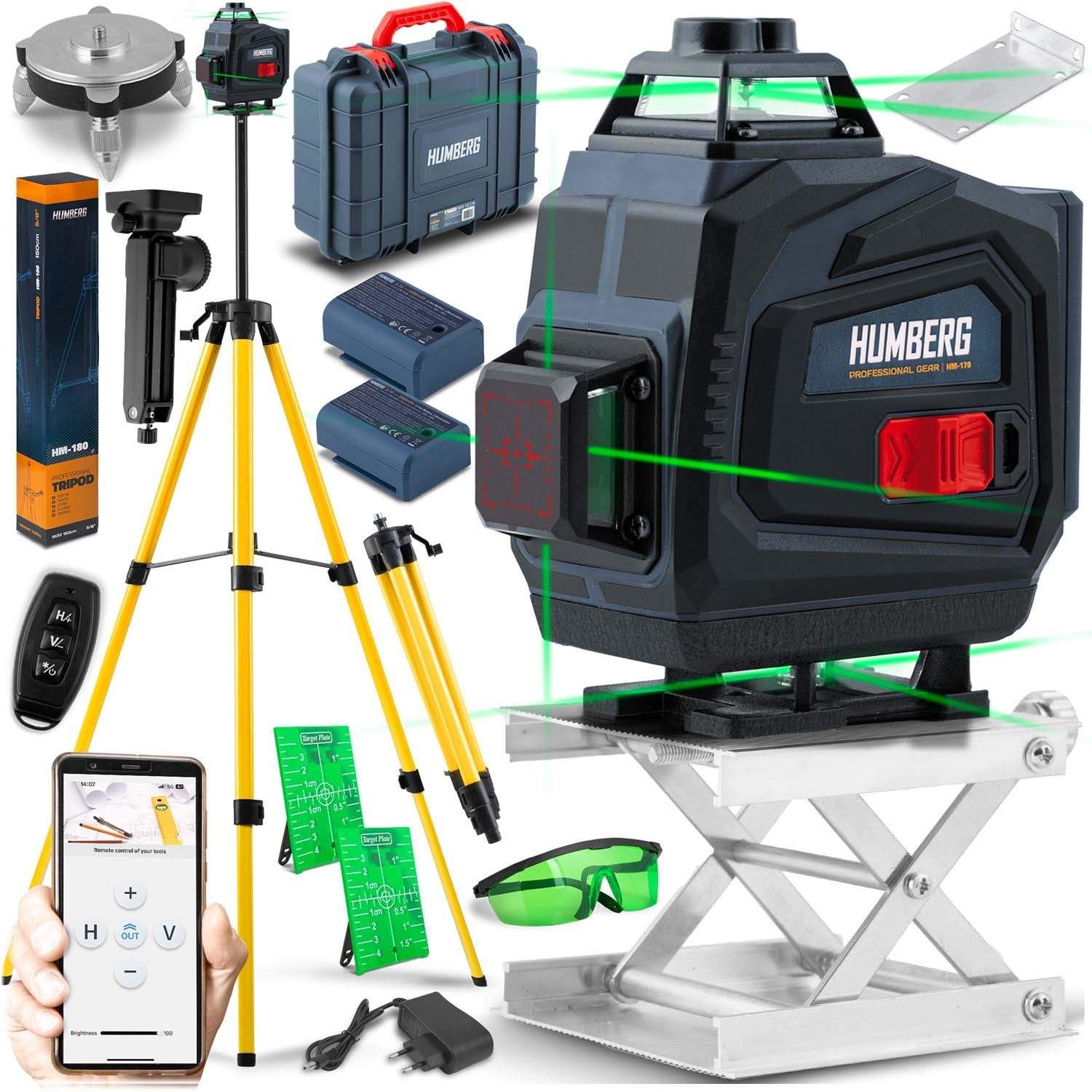 Cross-line laser i en kuffert + Humberg HM-170 stativ