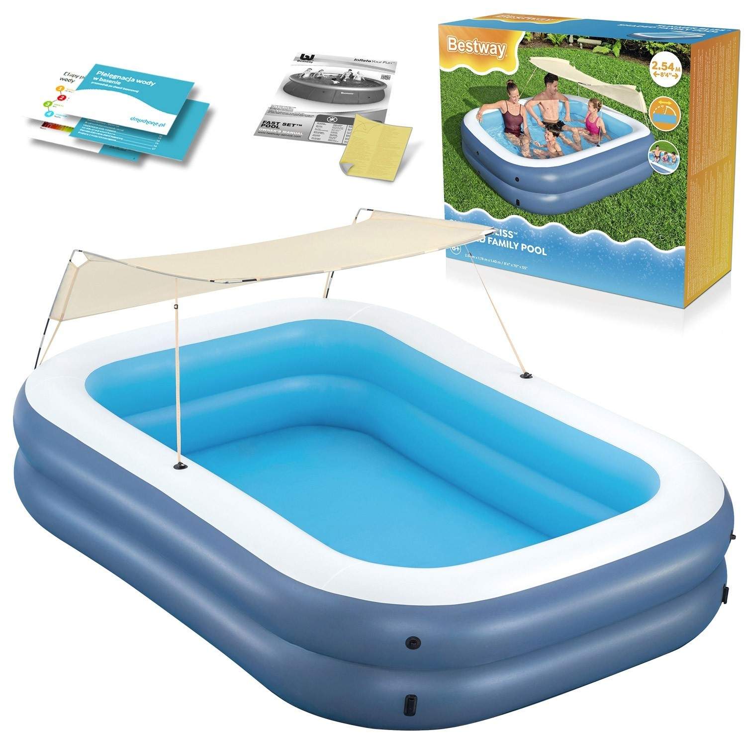 Uppblåsbar familjepool med tak 254 x 174 x 140 cm Bestway 54449 | Hem & Hobby | Pryloteket