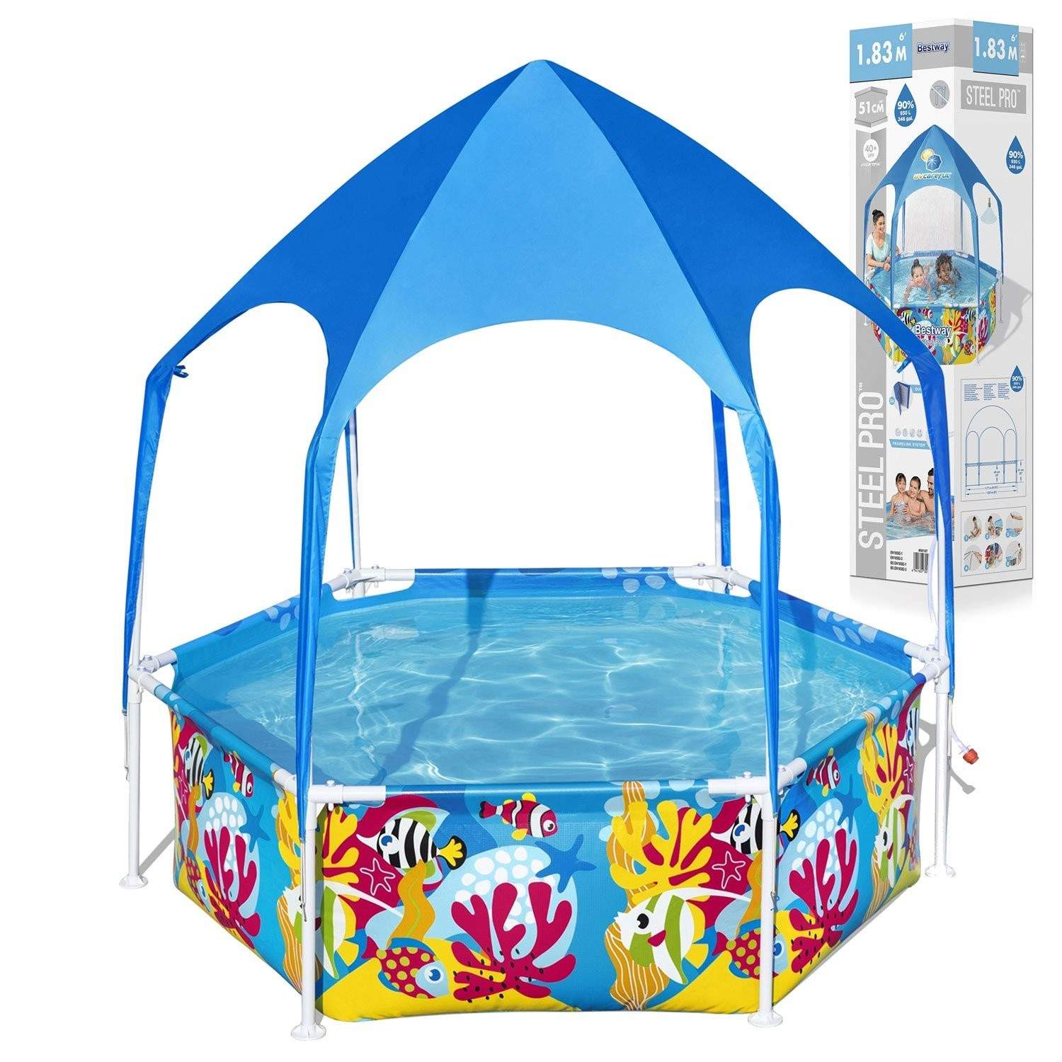 Ramme swimmingpool til børn med tag 183 x 51 cm Bestway 5618T