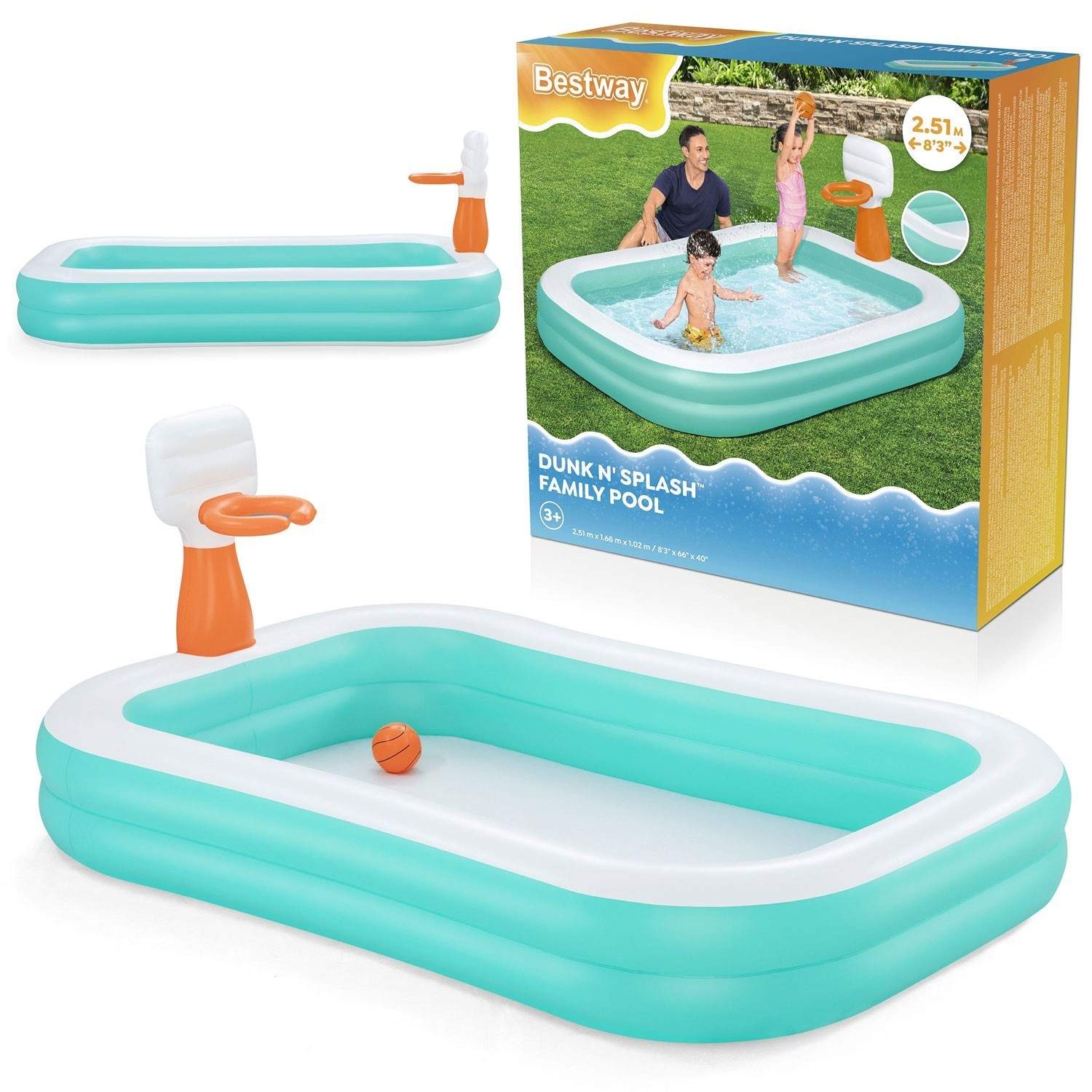 Dunk'N Splash oppustelig pool 251 x 168 x 102 cm Bestway 54445
