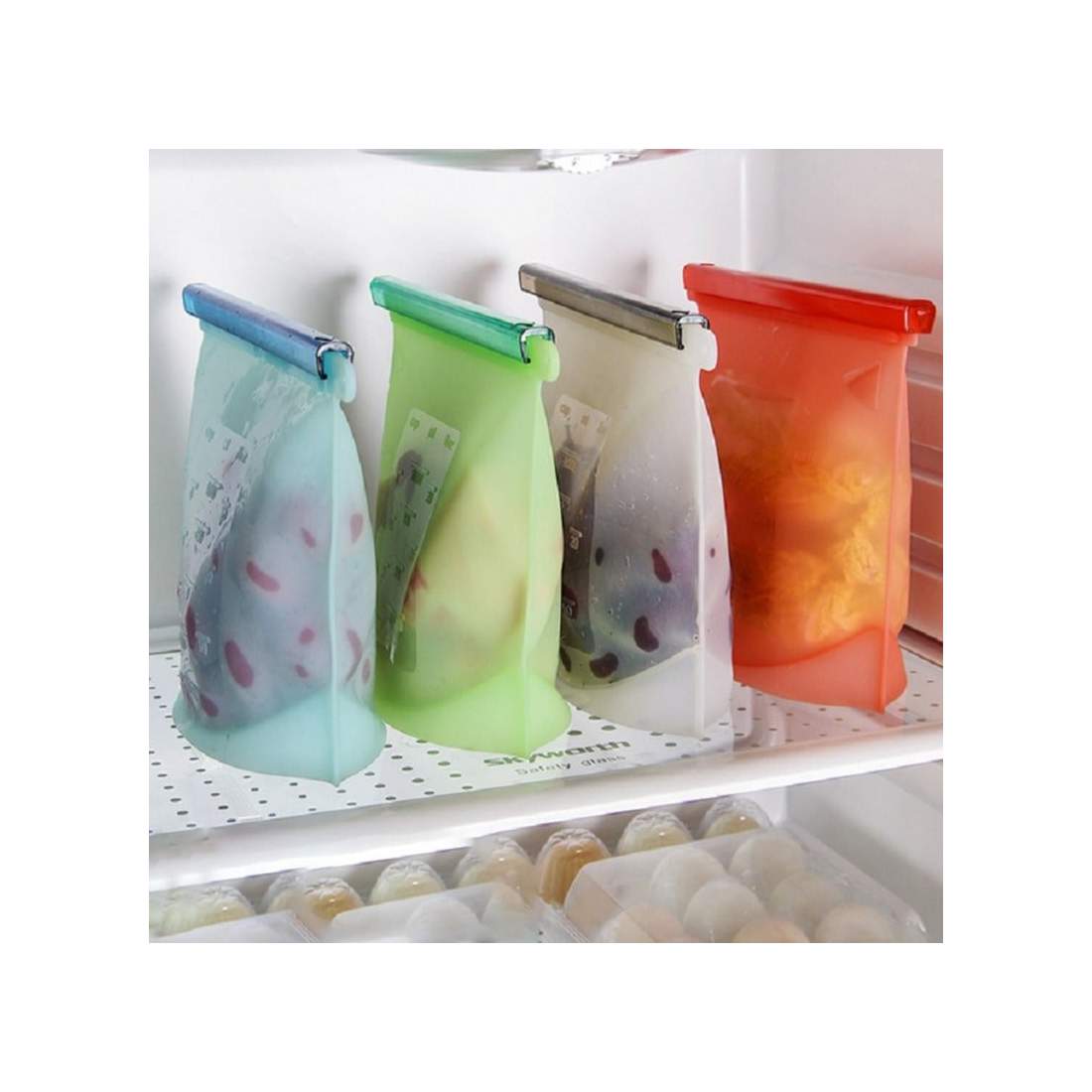 Reusable silicone ziplock bag with measurement Blue eStore