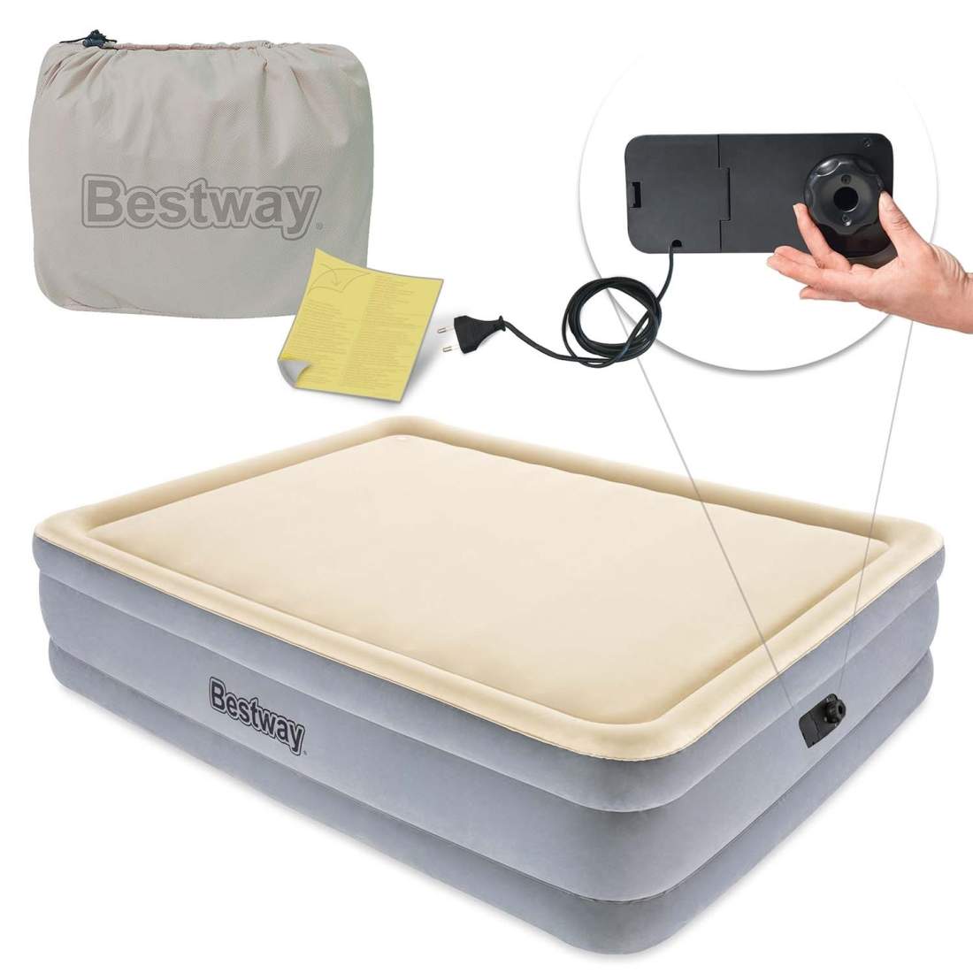 Uppblåsbar madrass 203x152x46 cm med inbyggd elektrisk pump Bestway 67486 | Hem & Hobby - Hem & Hushåll - Bygg | Pryloteket