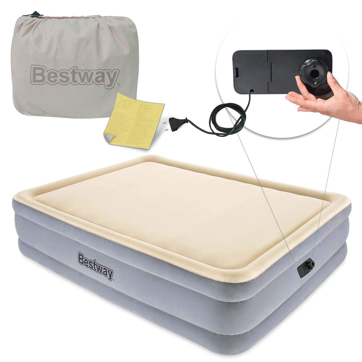 Oppustelig madras 203x152x46 cm med indbygget elektrisk pumpe Bestway 67486