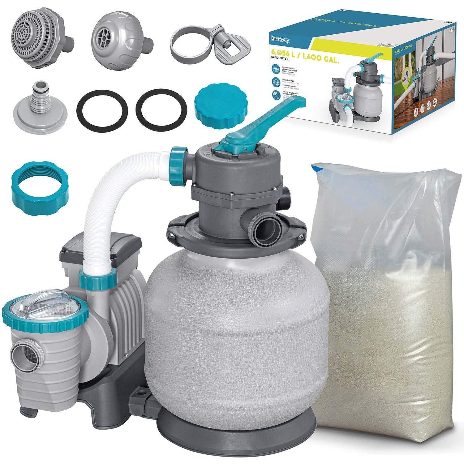 Hiekkapumppu 6056 l/h Bestway 58497 + hiekka 25 kg