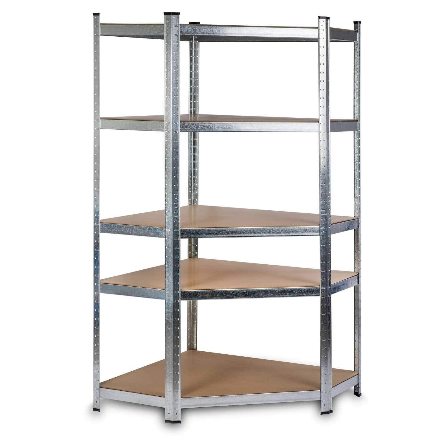 Hjørne metalreol, 180x90x40cm, 5 MDF-hylder
