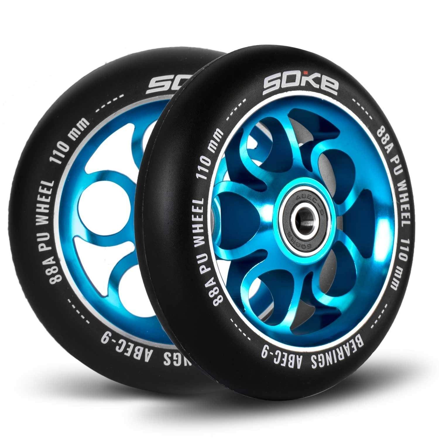 Blå 110 mm hjul til scooter, 2-pak