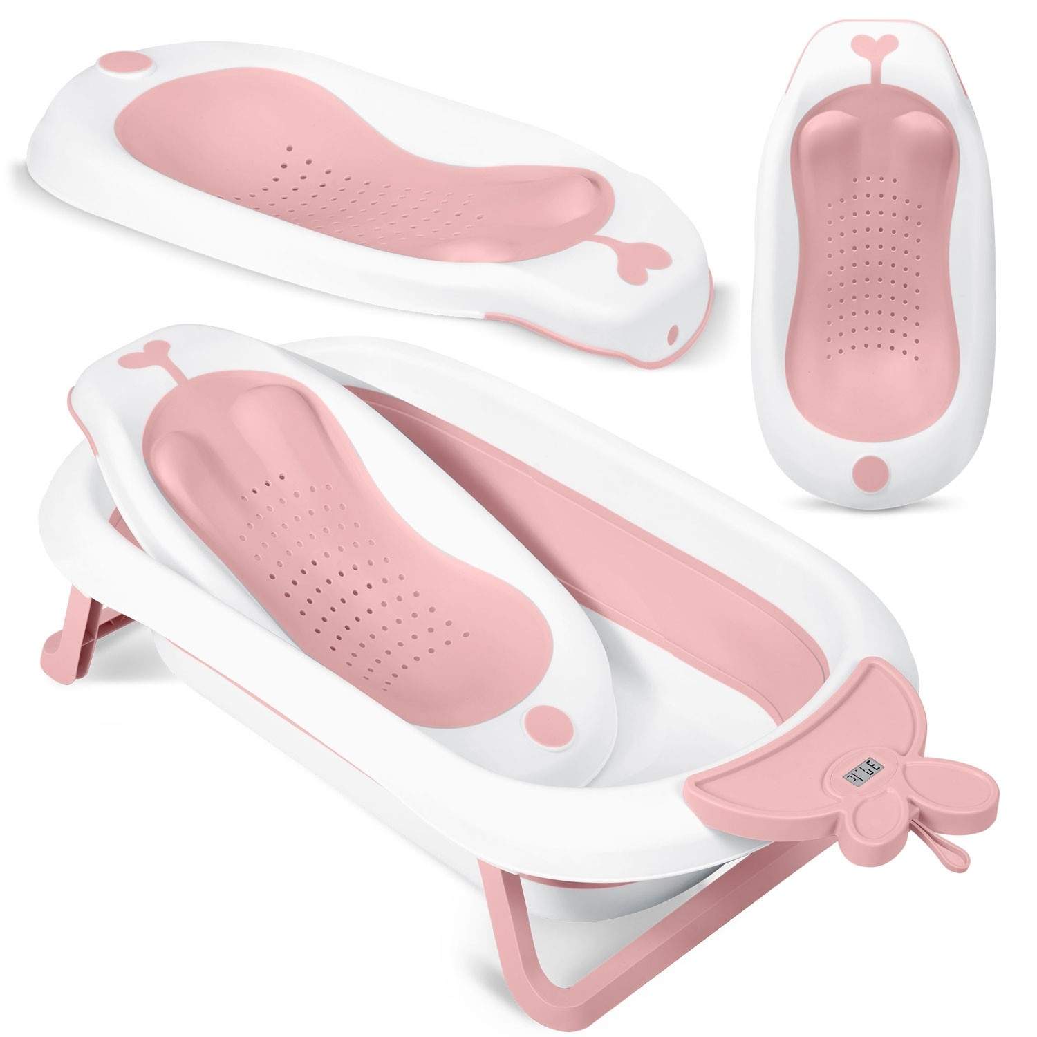 Babybadekar med termometer og indsats RK-282 hvid/pink