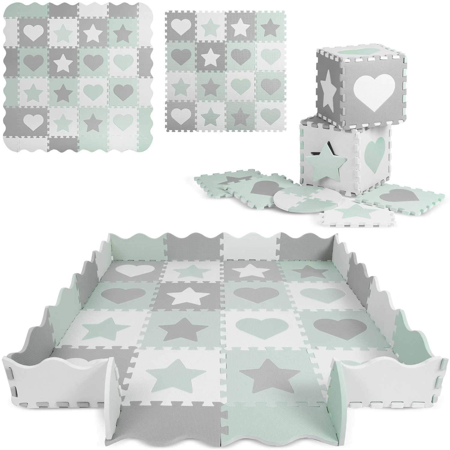 Skummåtte Puslespil 151x151cm 16 stk Ricokids Grey-Mint