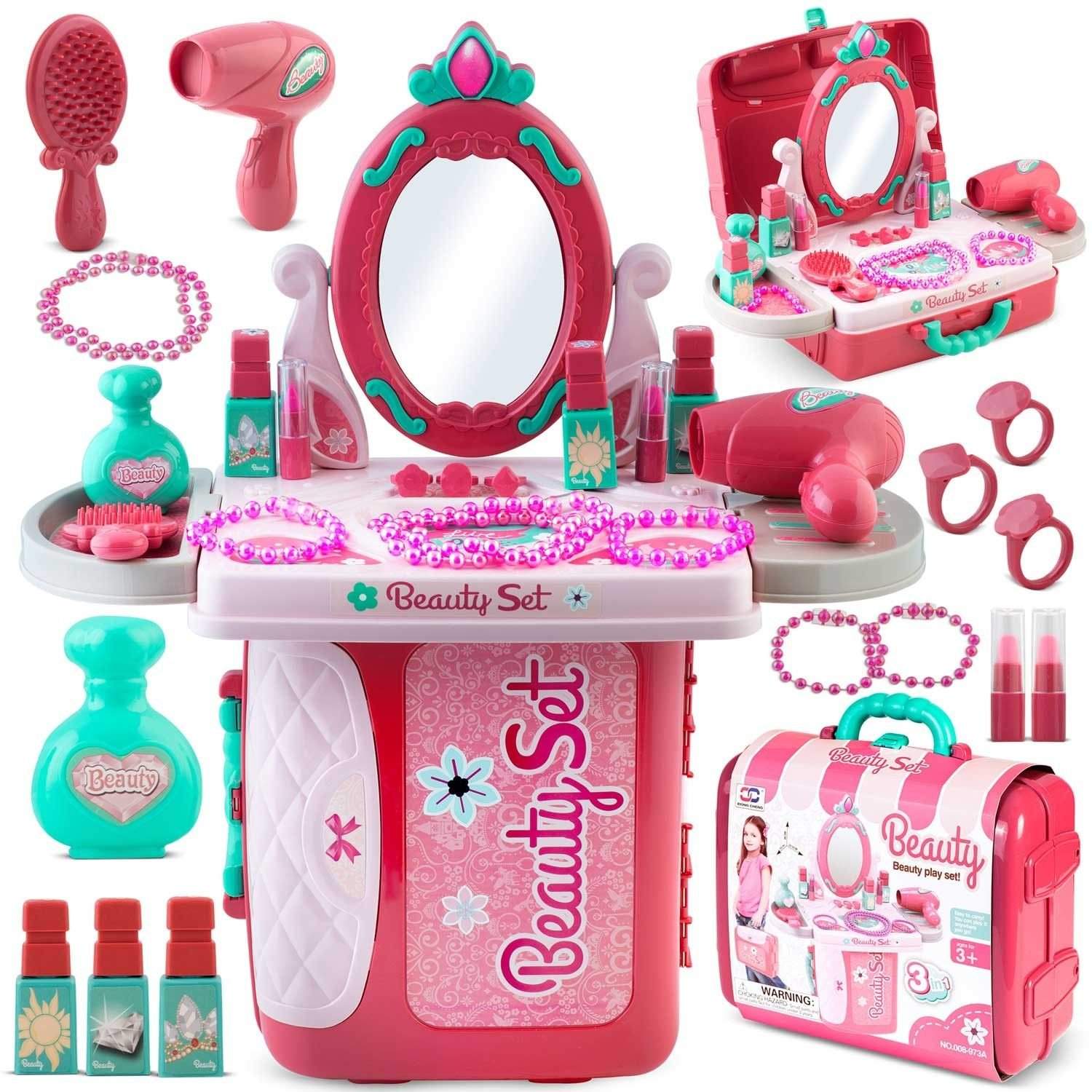 Toiletbord og makeuptaske til piger med spejl, Ricokids 773300